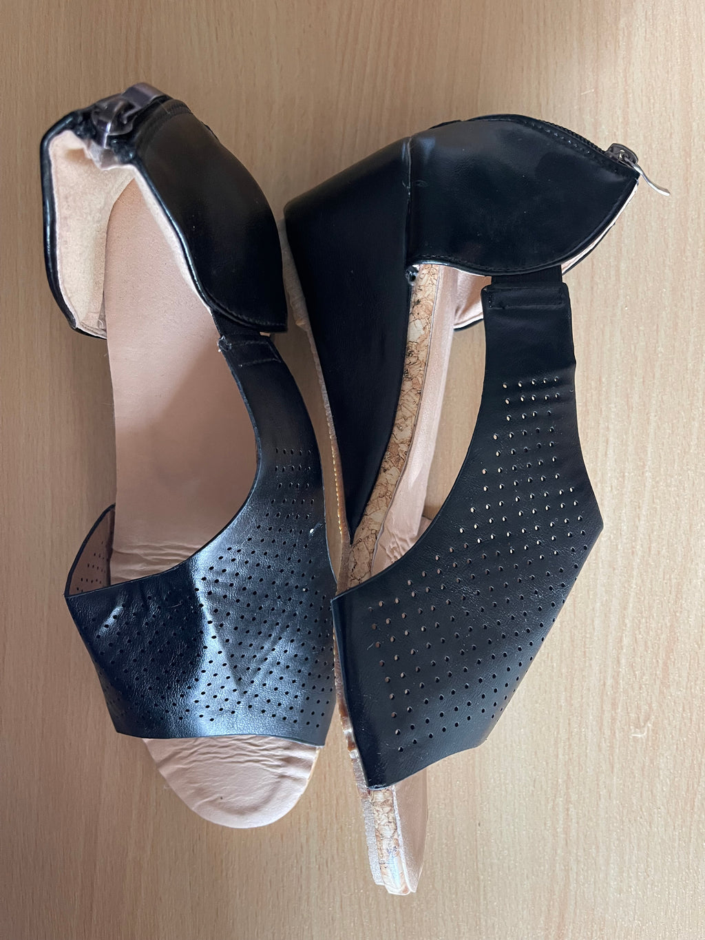 Black Perforated Wedge Sandals Size UK 7 – Excellent Condition