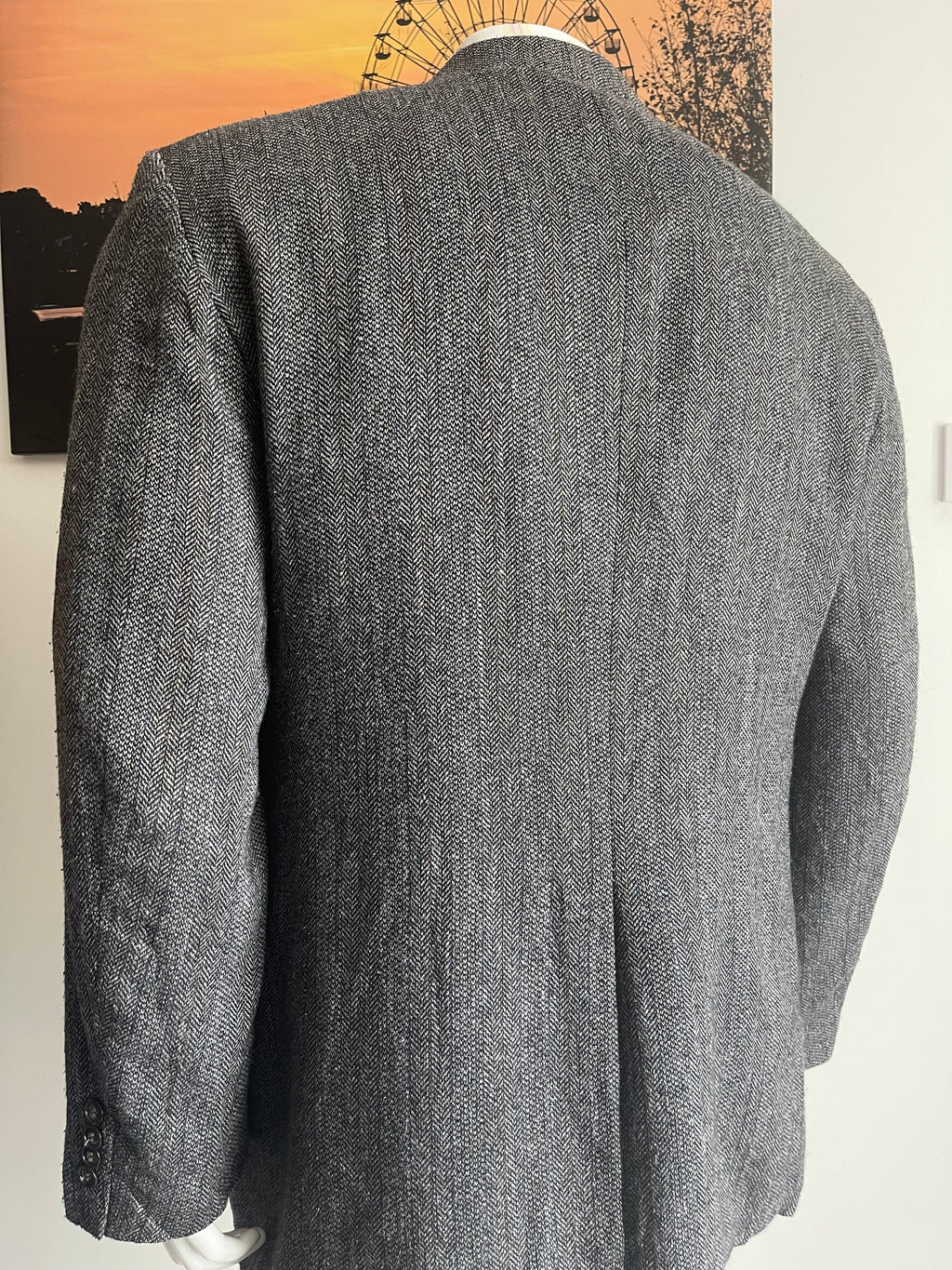 John Peel Ltd Vintage Herringbone Tweed Blazer Grey 46L XXL Mens Jacket