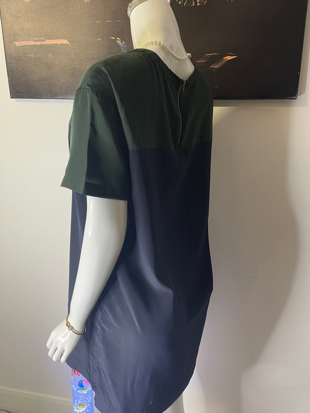 Green & Black Colour Block Shift Dress – Size L