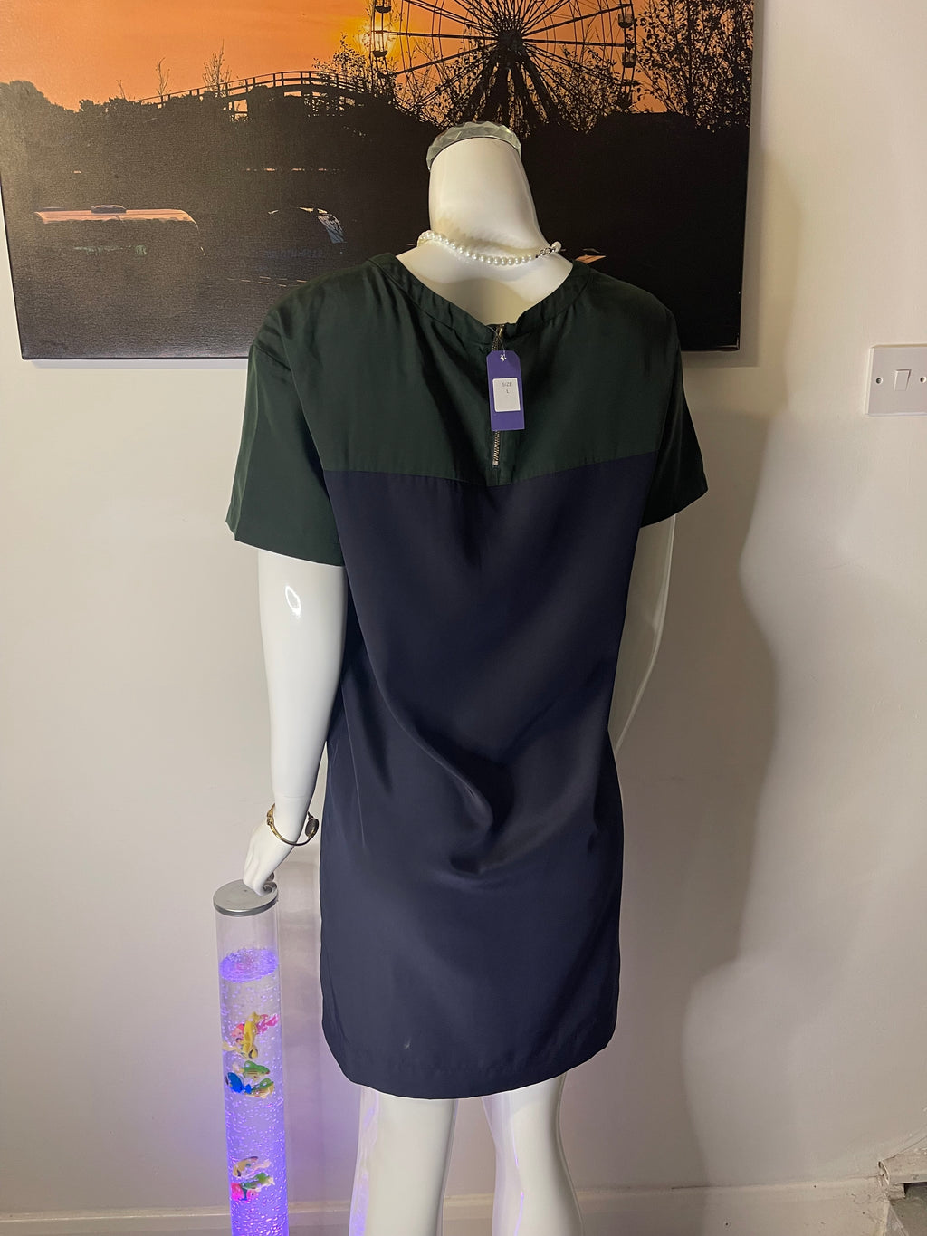 Green & Black Colour Block Shift Dress – Size L