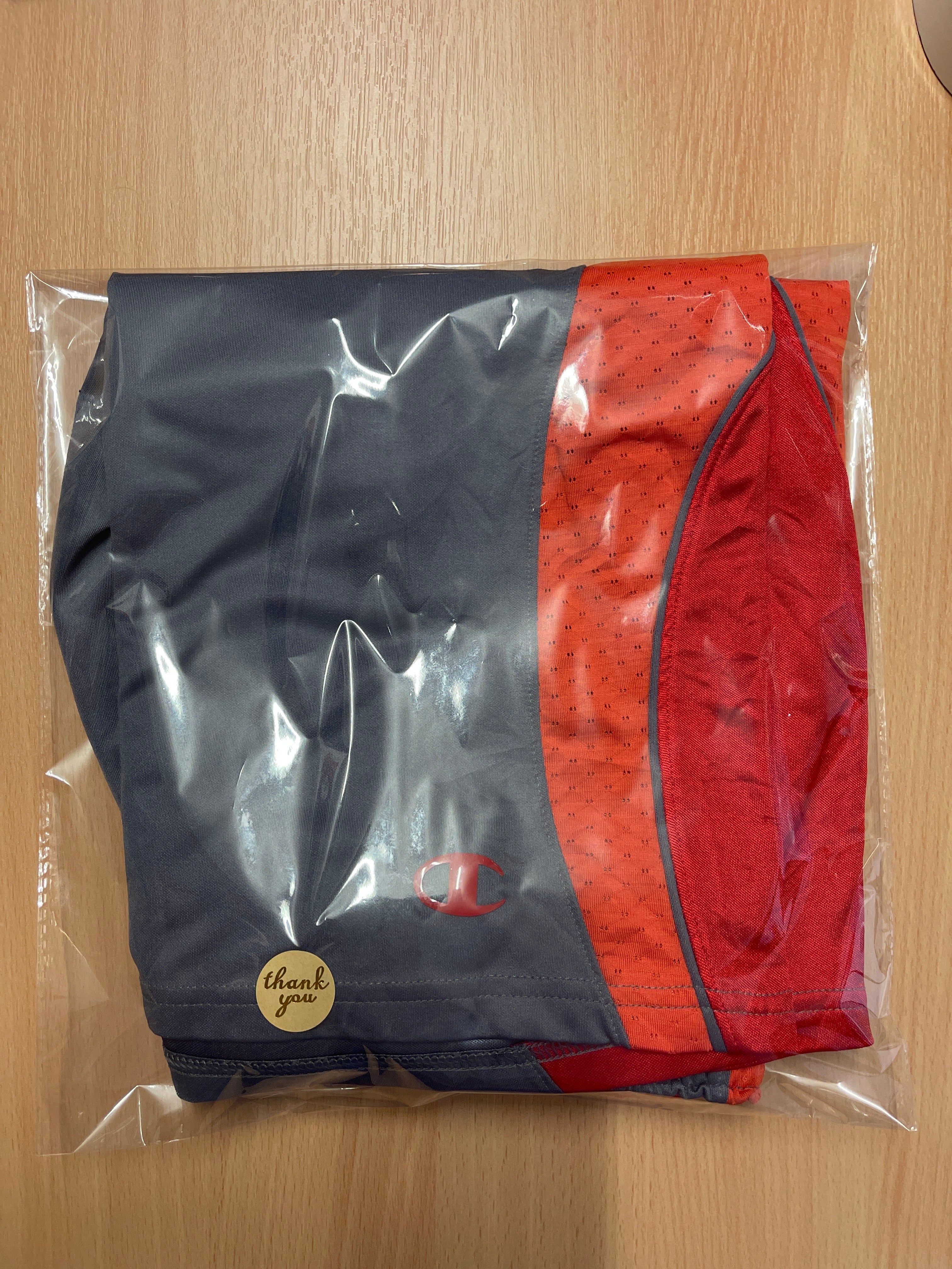 Champion Men's Grey & Red Sports Shorts with Pockets – Size M