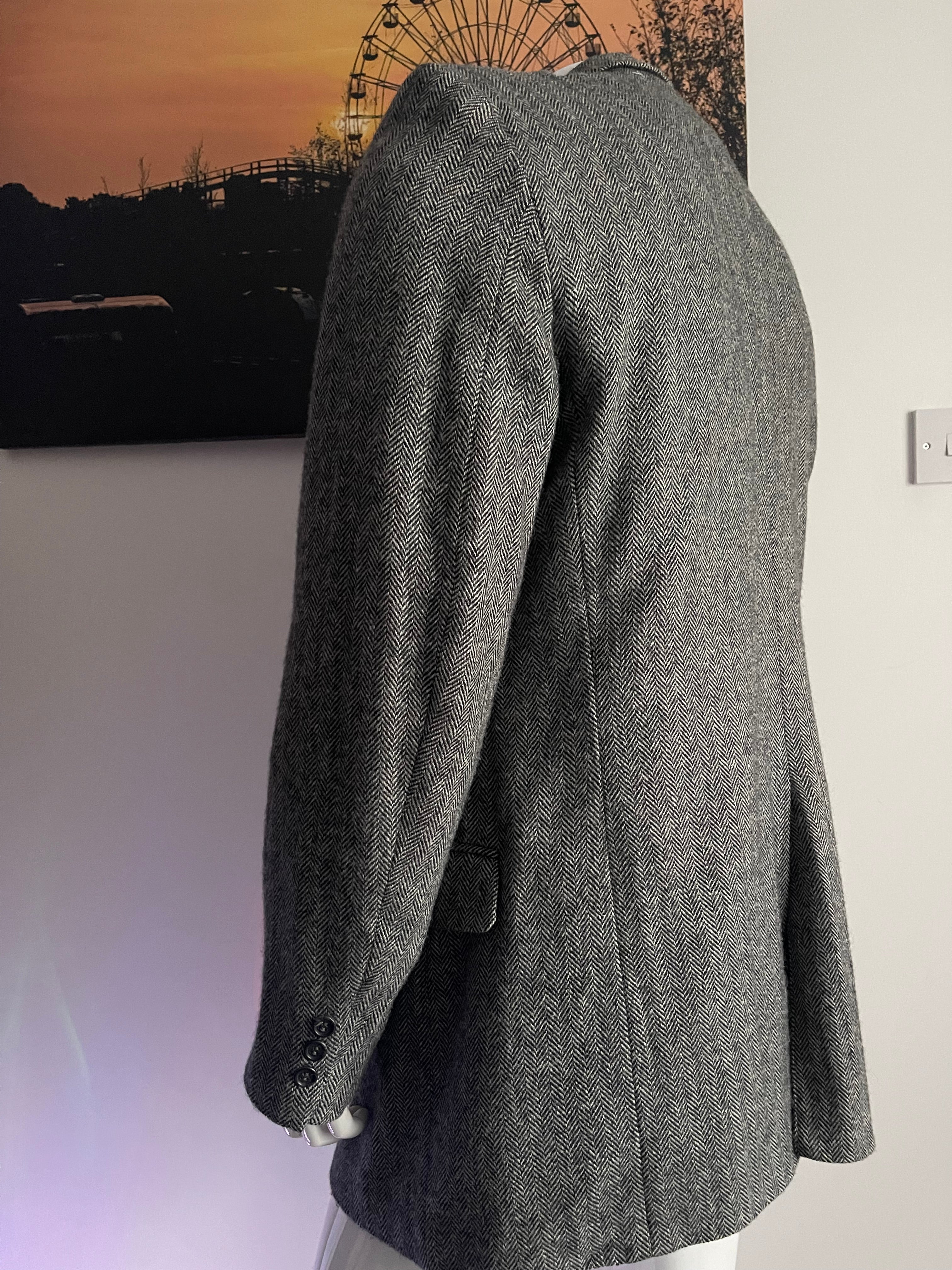 Townecraft Vintage Herringbone Tweed Blazer Jacket Grey 46XL Wool Blend XXL