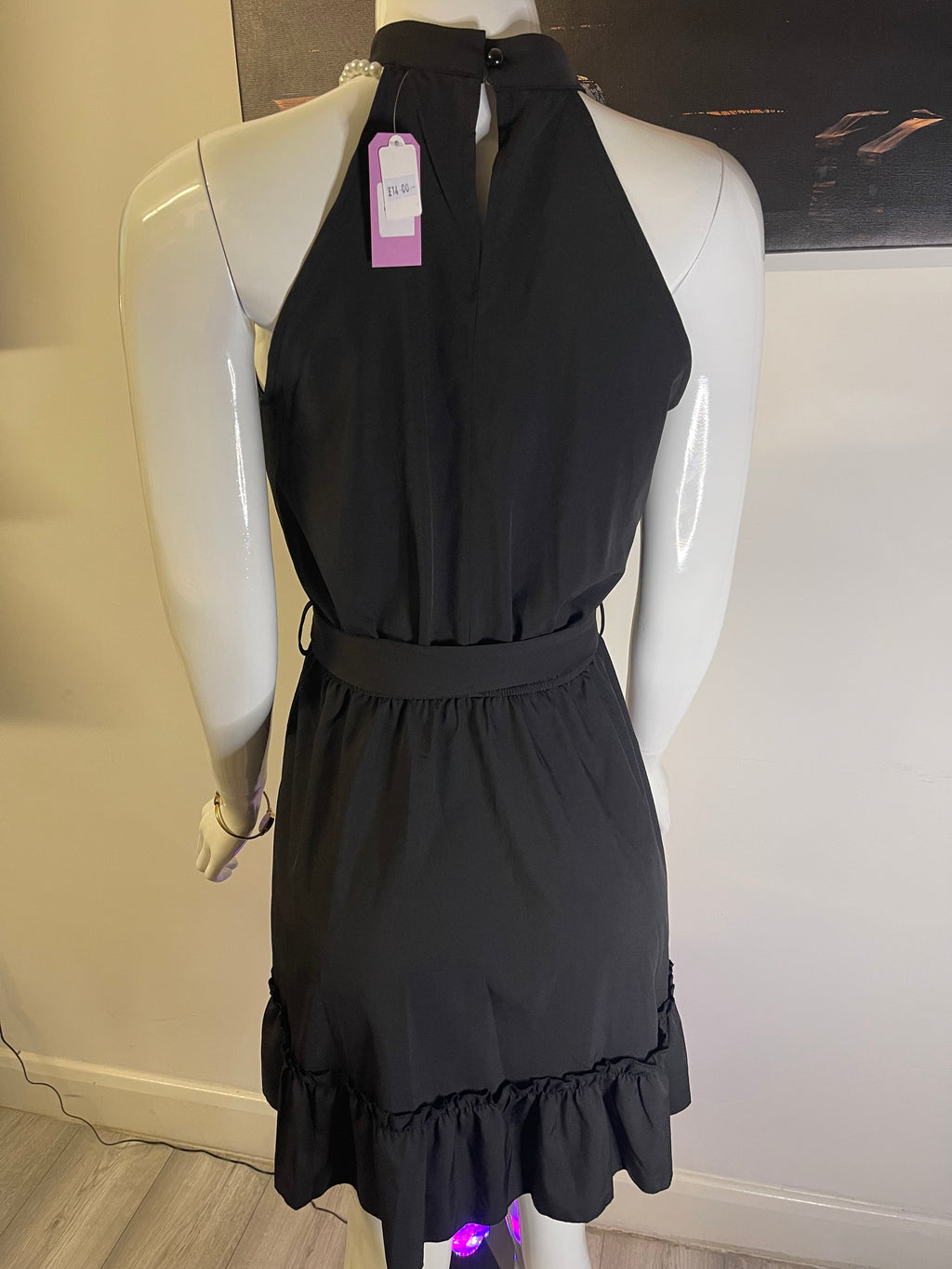 Elegant Black Halter Dress – Size UK 12–14