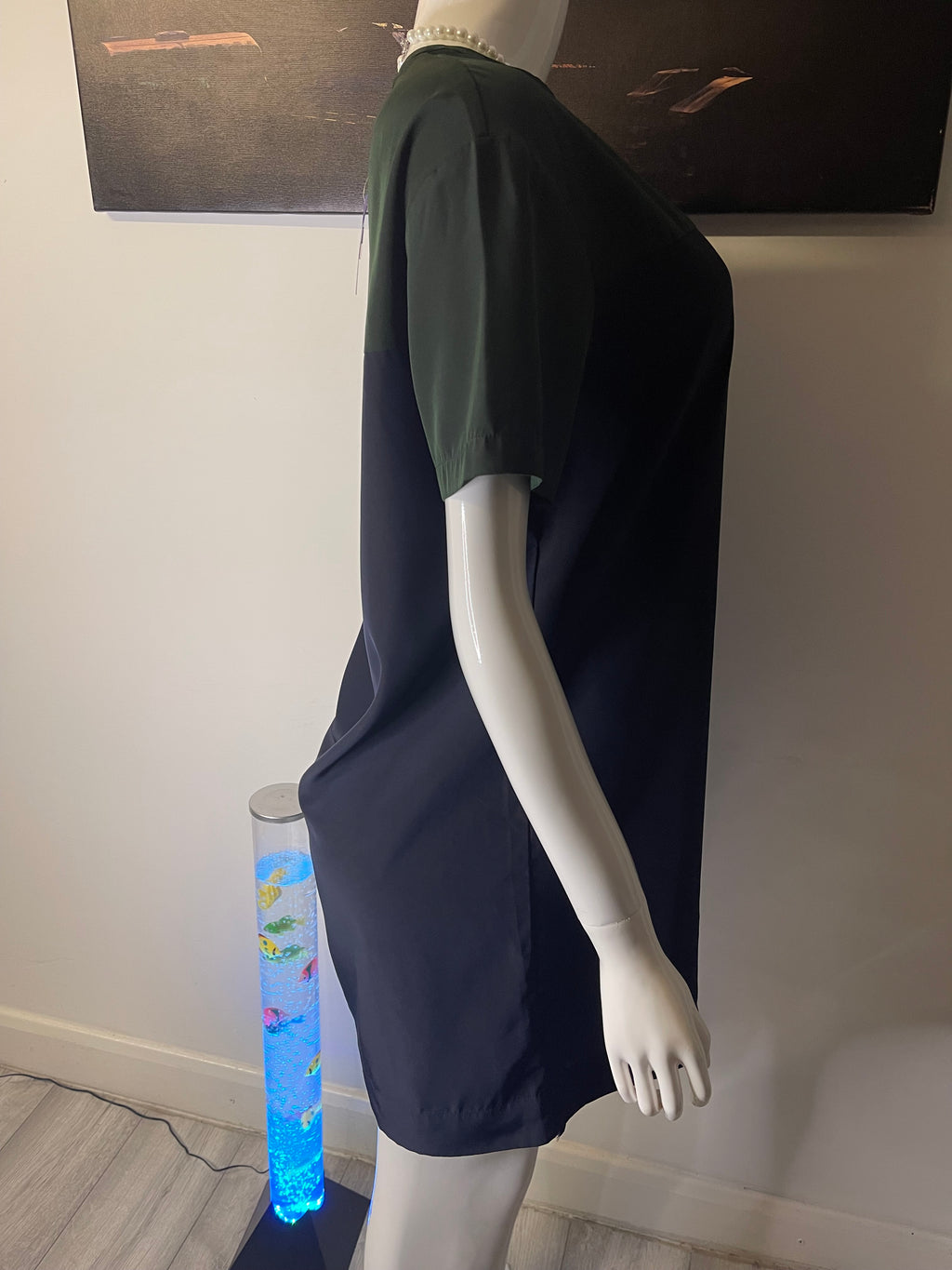 Green & Black Colour Block Shift Dress – Size L