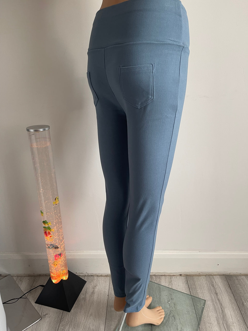 Women's Light Blue High Waist Lace-Up Skinny Trousers – S/M