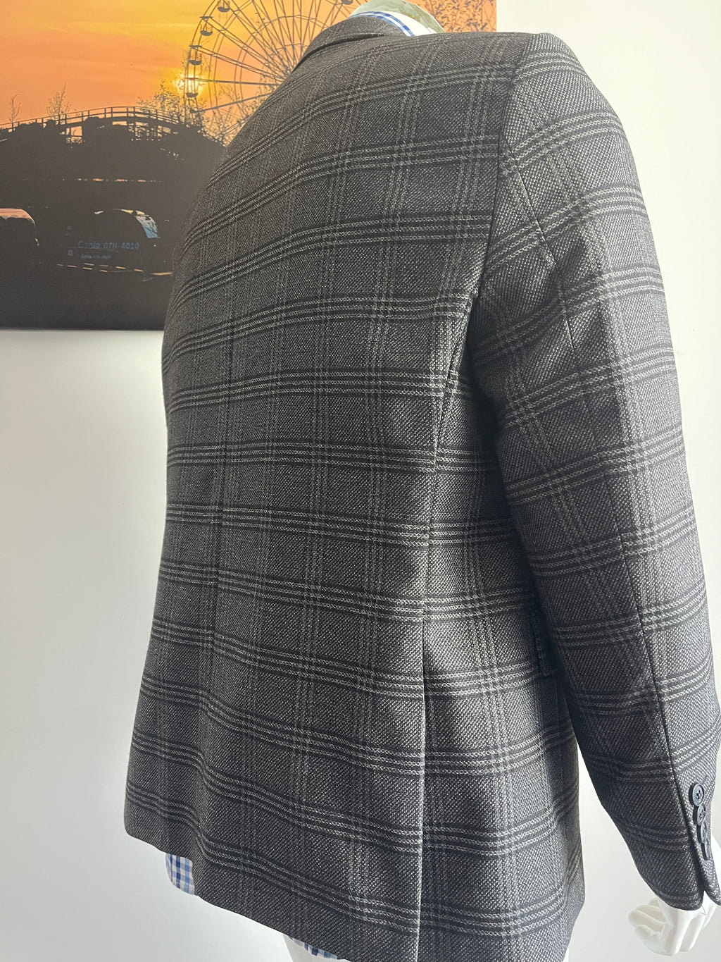 Albero Grande Wool Blend Check Blazer Size 52 Grey Made in Turkey