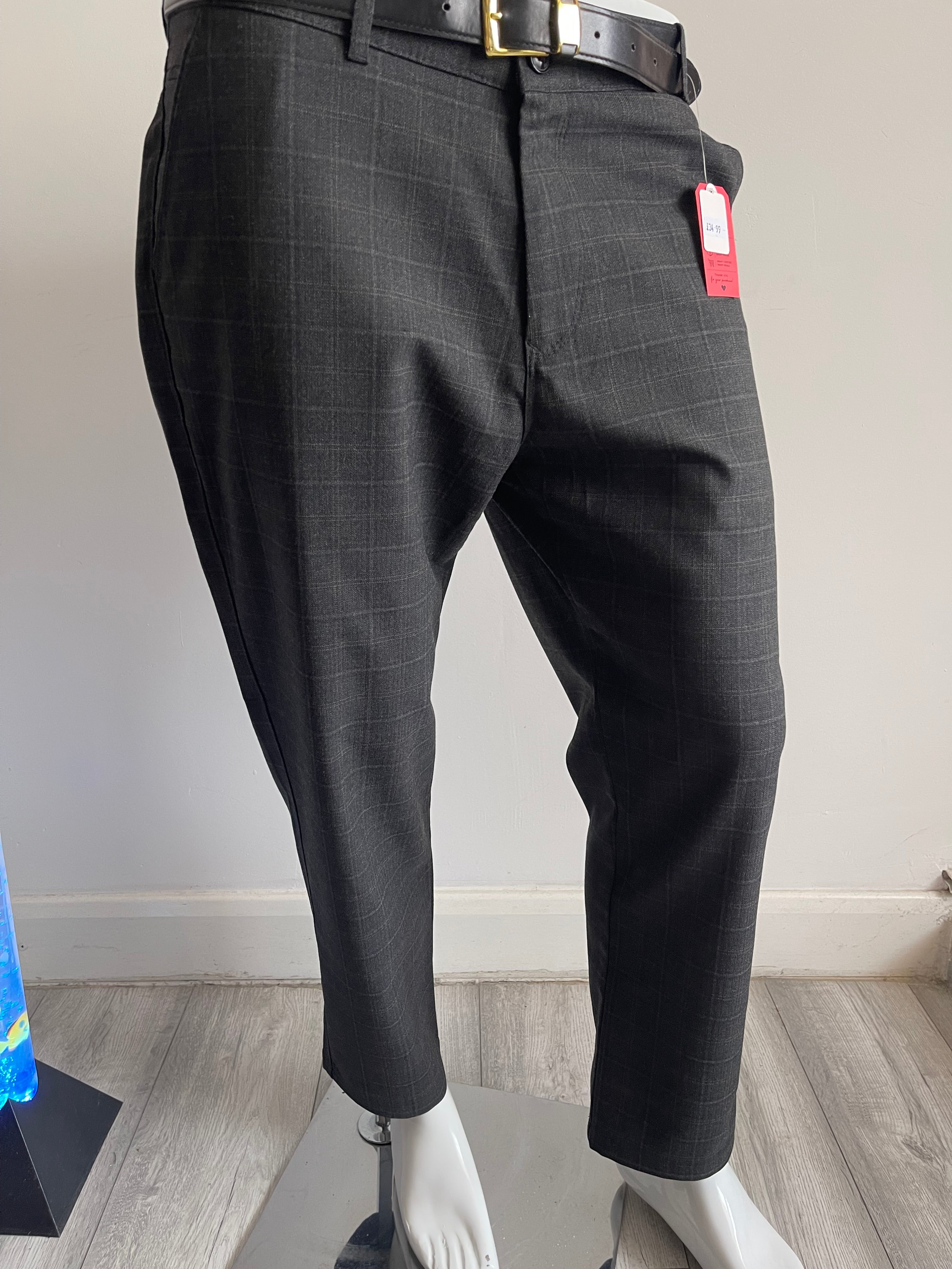 Divided Men's Check Smart Trousers Grey W36 L29