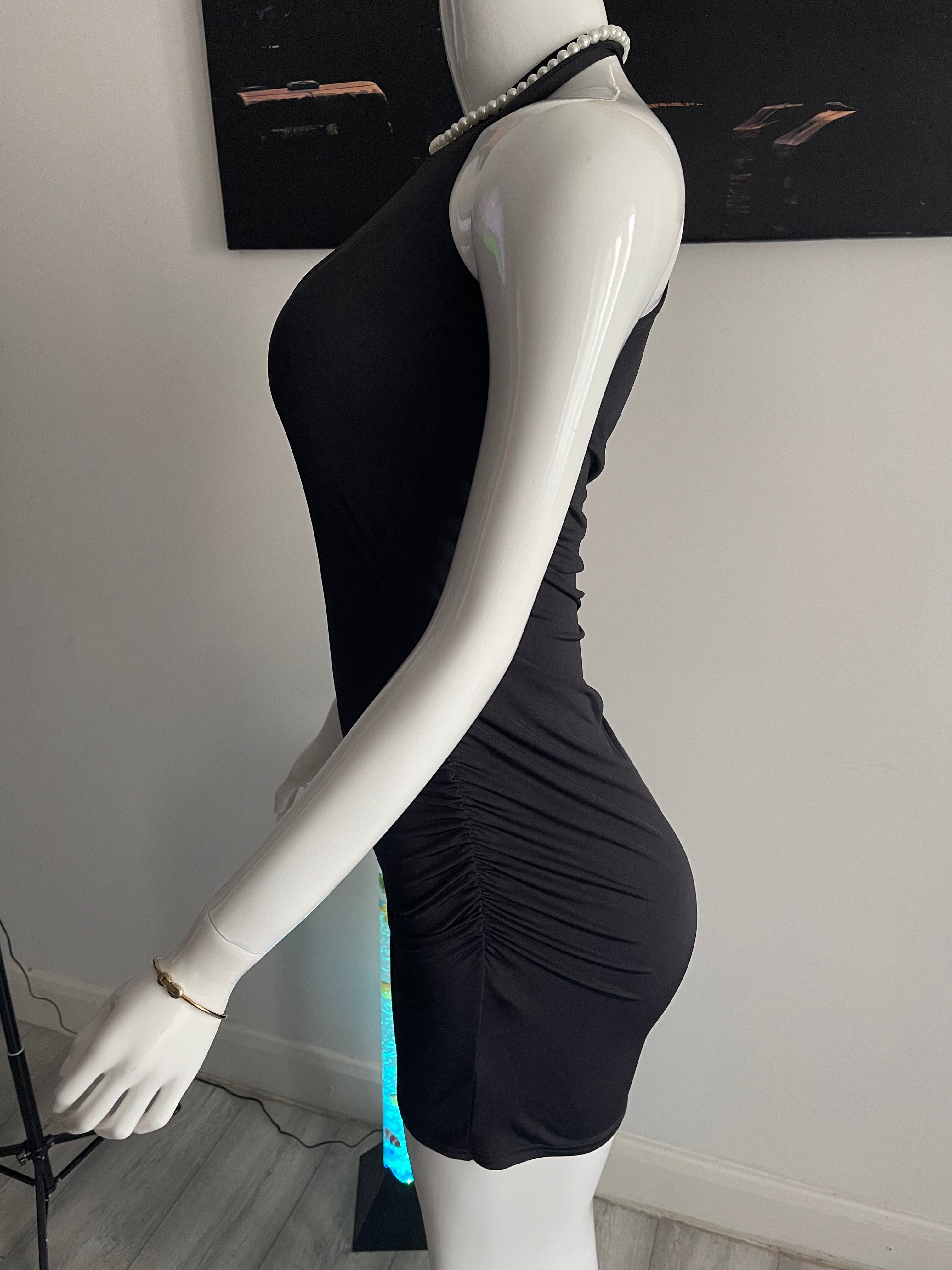 Elegant Black Halter Mini Dress – Size 12–14