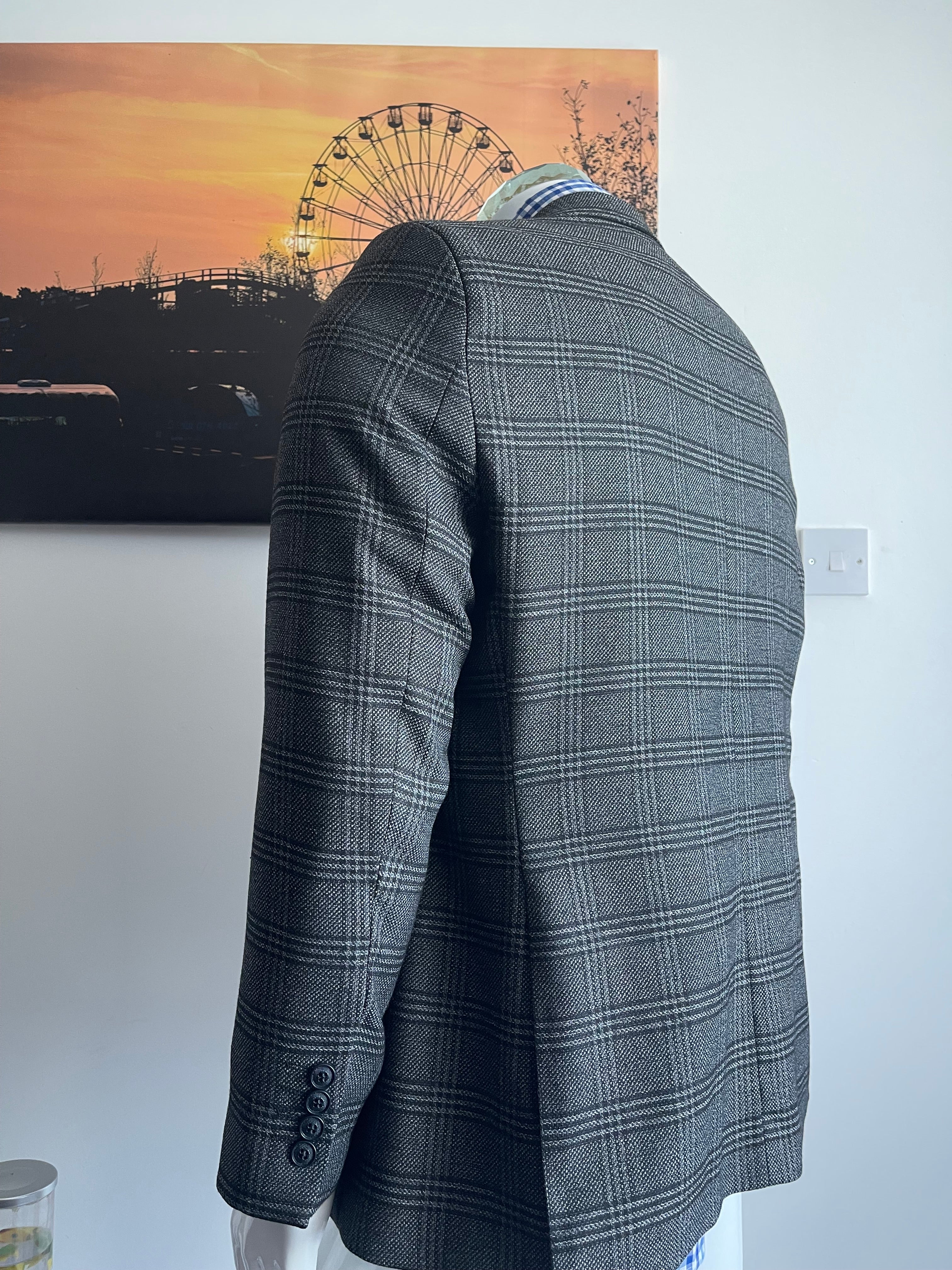Albero Grande Wool Blend Check Blazer Size 52 Grey Made in Turkey