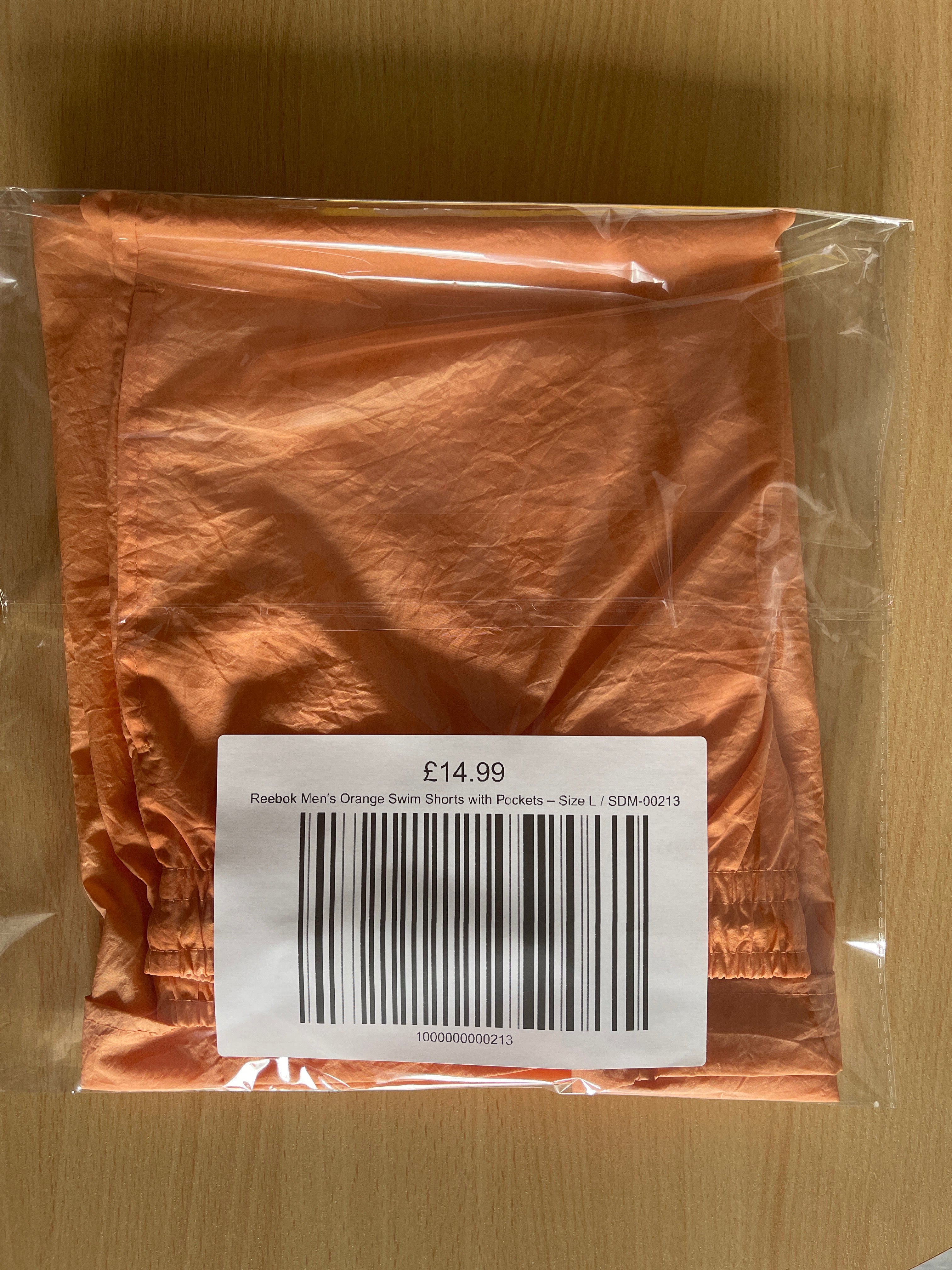 Reebok Men's Orange Swim Shorts with Pockets – Size L