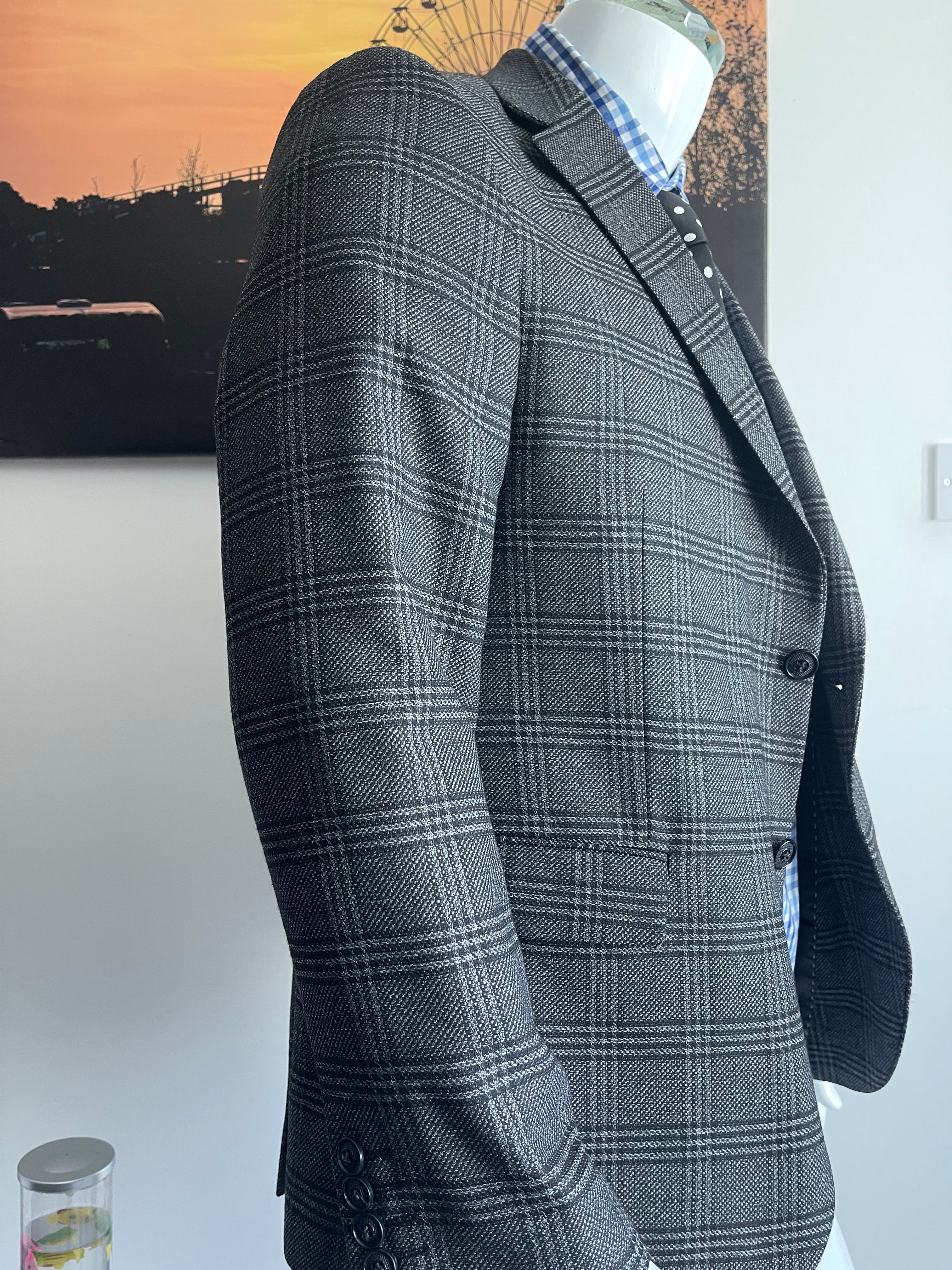 Albero Grande Wool Blend Check Blazer Size 52 Grey Made in Turkey
