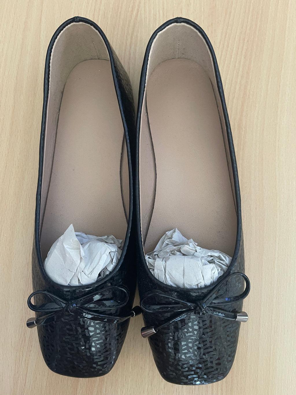 Women's Black Patent Ballet Flats – Size 42