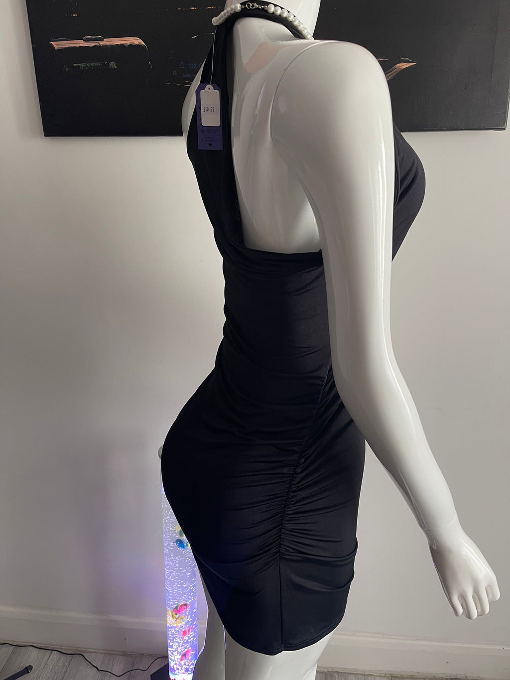 Elegant Black Halter Mini Dress – Size 12–14