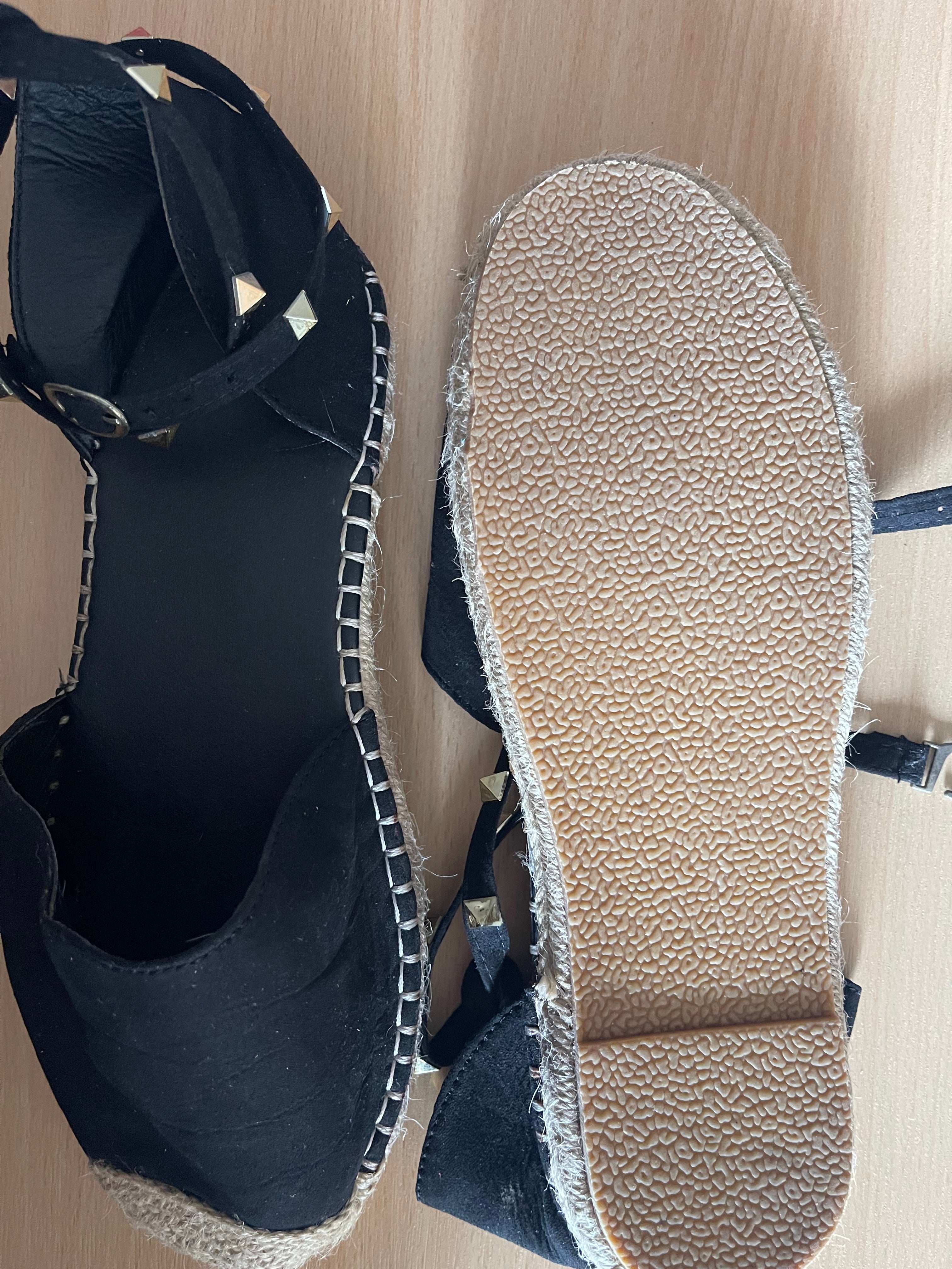 Black Studded Espadrille Sandals Size UK 7 – Good Condition