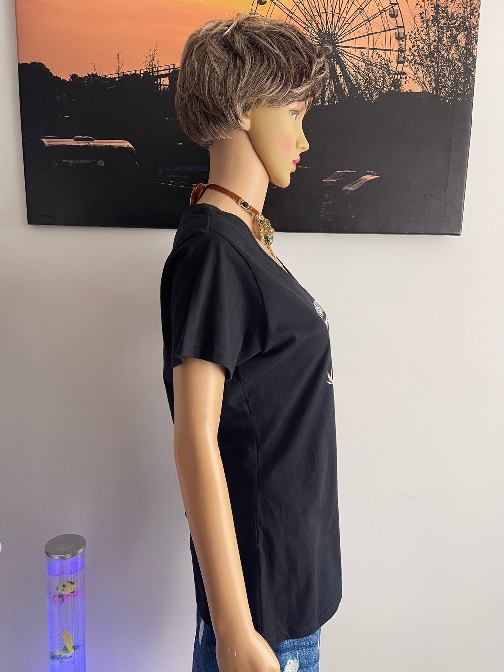 Port & Company Black Deer Print T-Shirt Size M