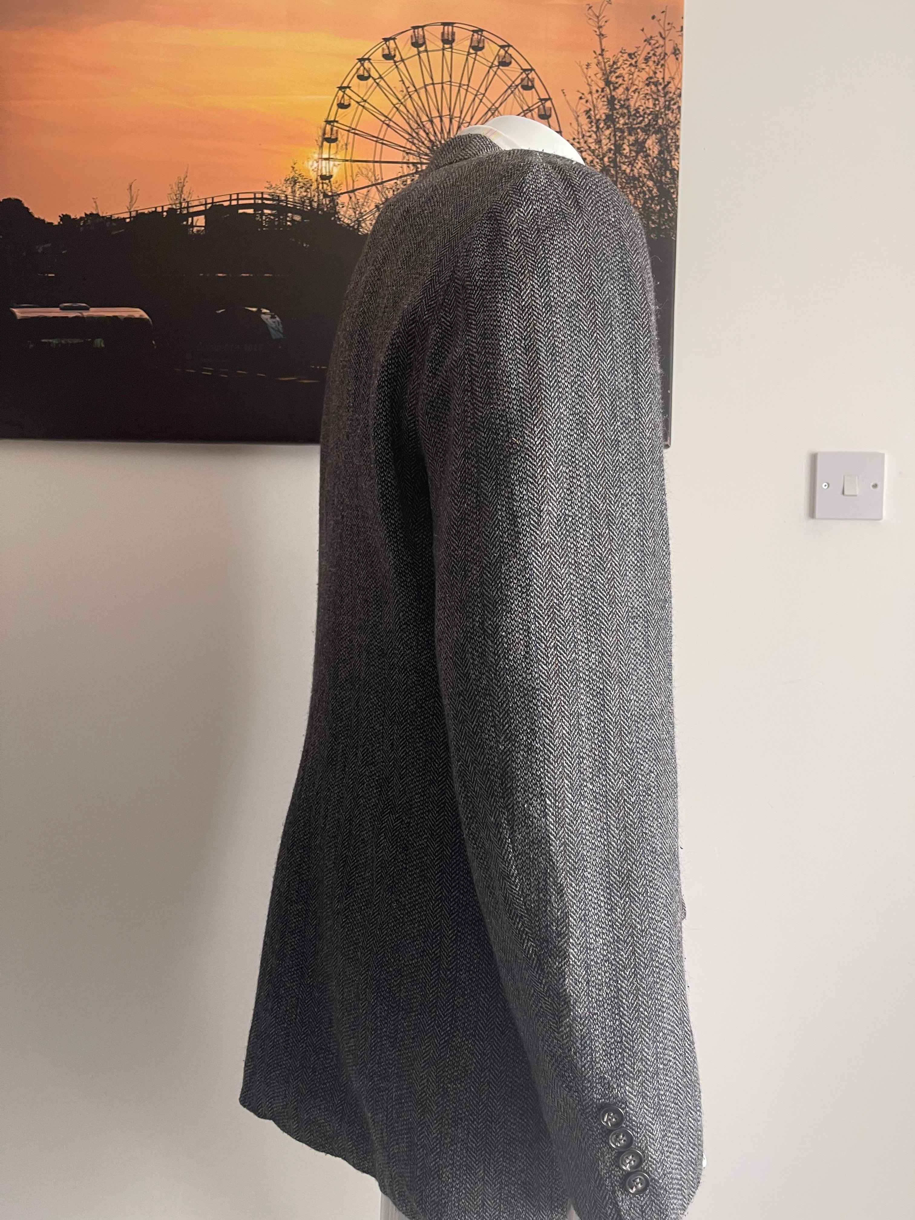 John Peel Ltd Vintage Herringbone Tweed Blazer Grey 46L XXL Mens Jacket
