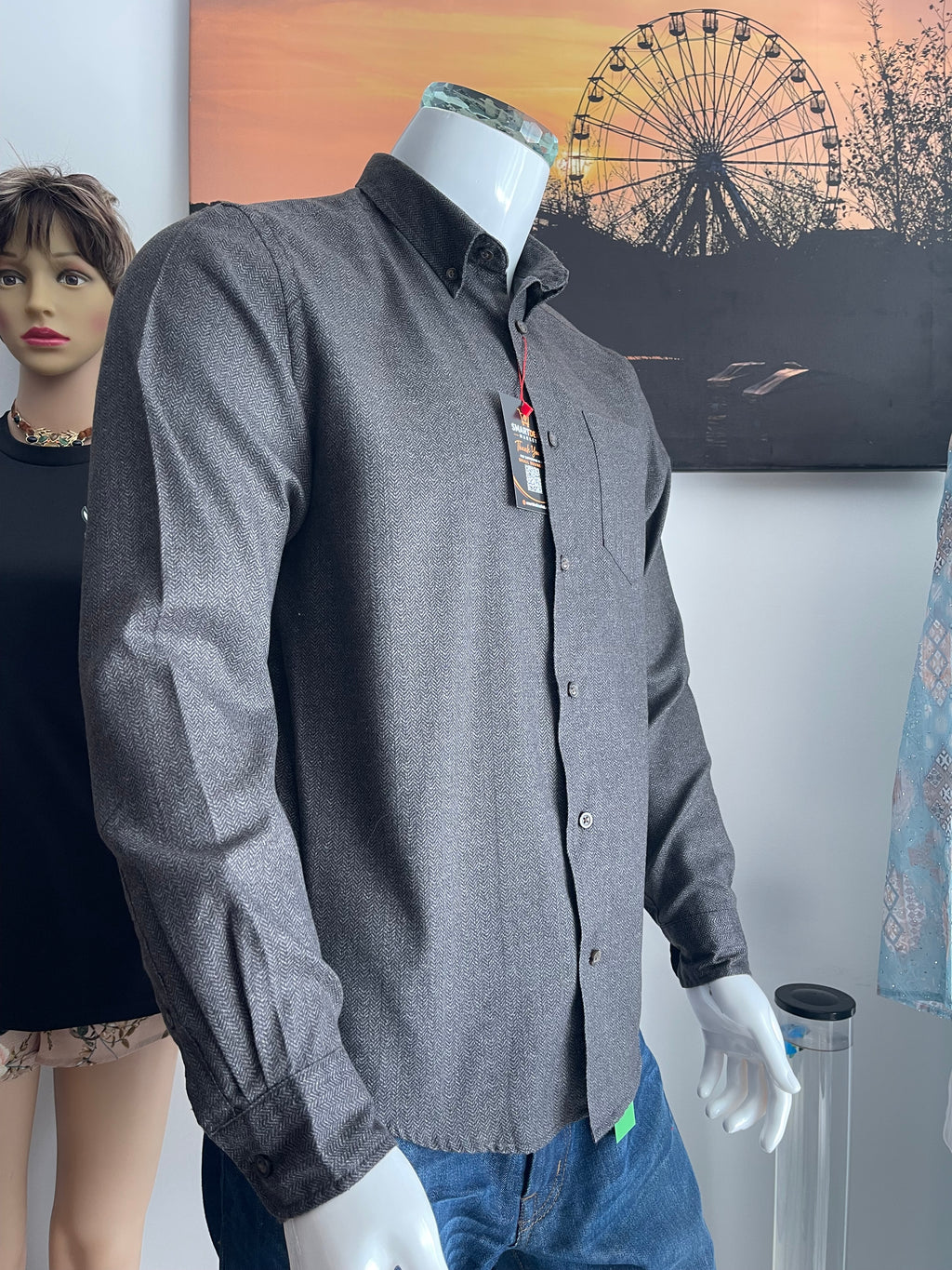 George Men’s Grey Herringbone Shirt Size M
