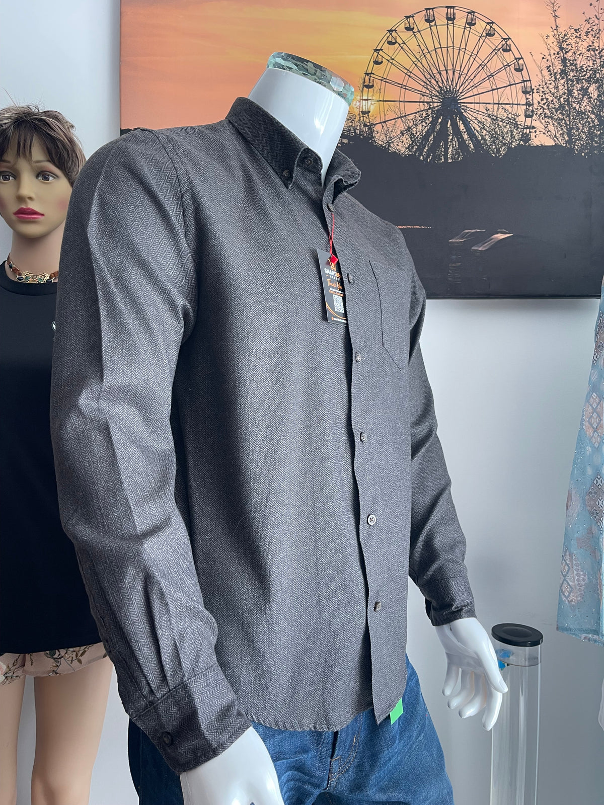 George Men’s Grey Herringbone Shirt Size M
