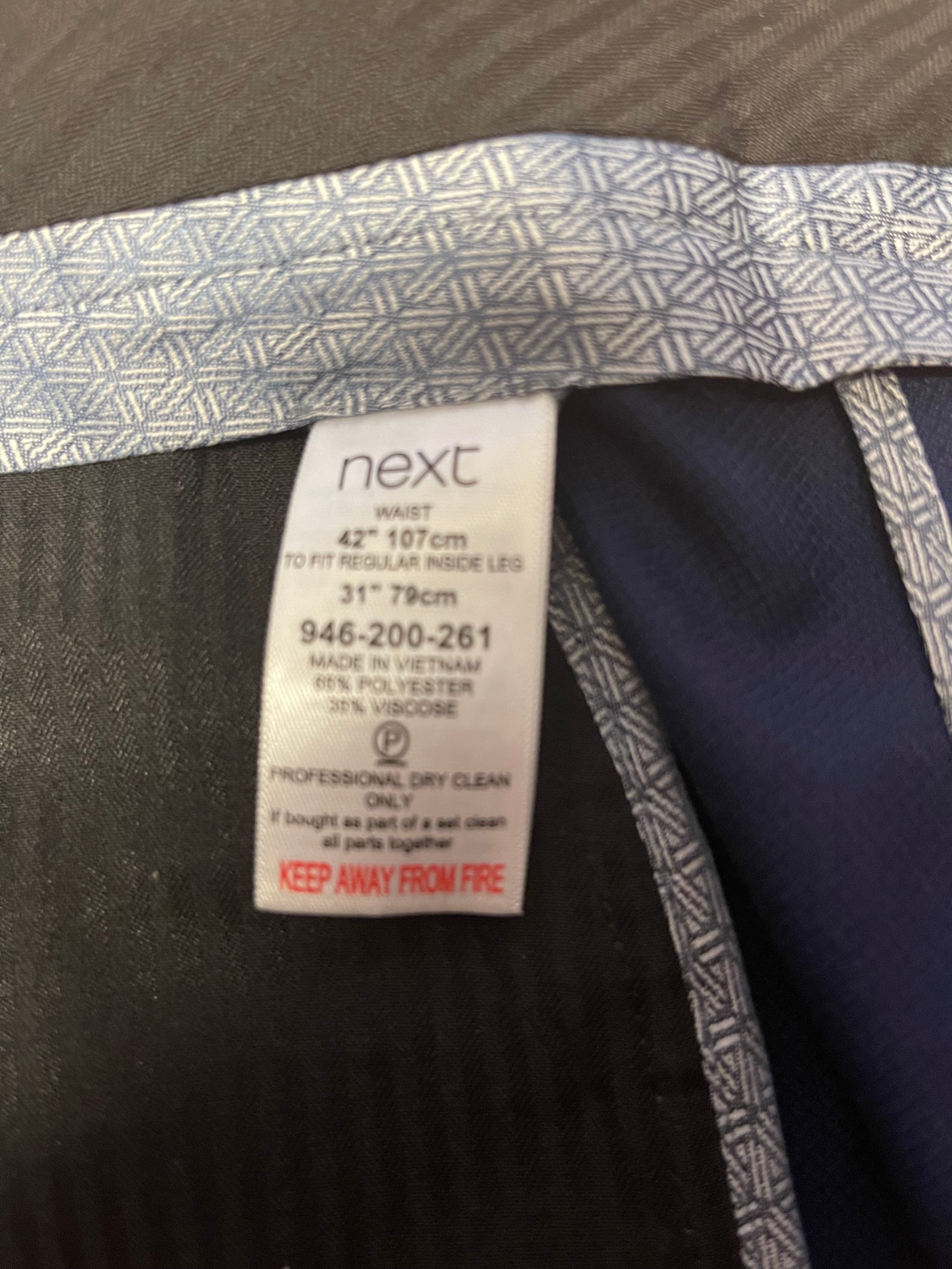 Next Tailoring Navy Smart Formal Trousers W42 L31 Regular Fit