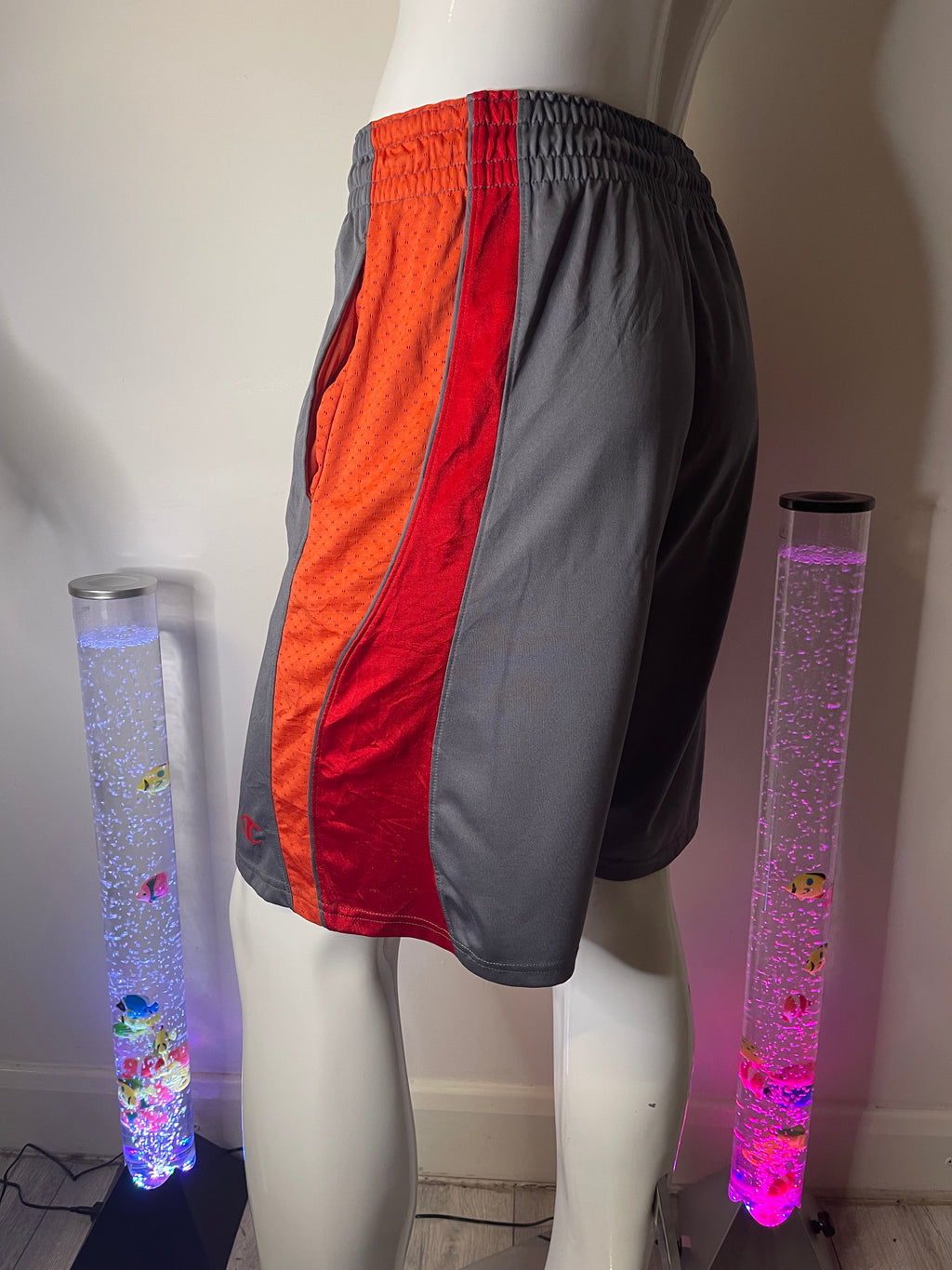 Champion Men's Grey & Red Sports Shorts with Pockets – Size M