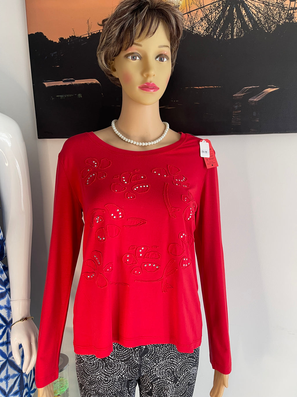❤️ Gold Red Long Sleeve Top Size 14 ❤️ Elegant Women’s Blouse