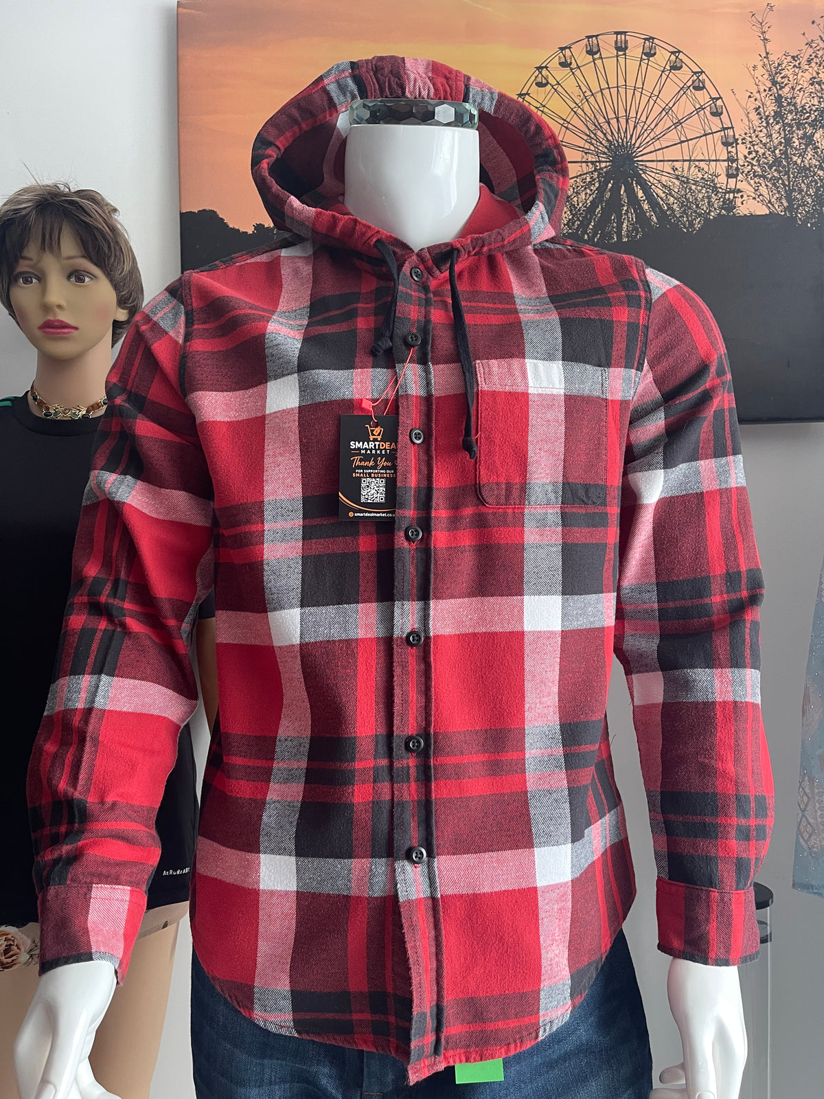 American Eagle Hooded Checked Shirt Size M