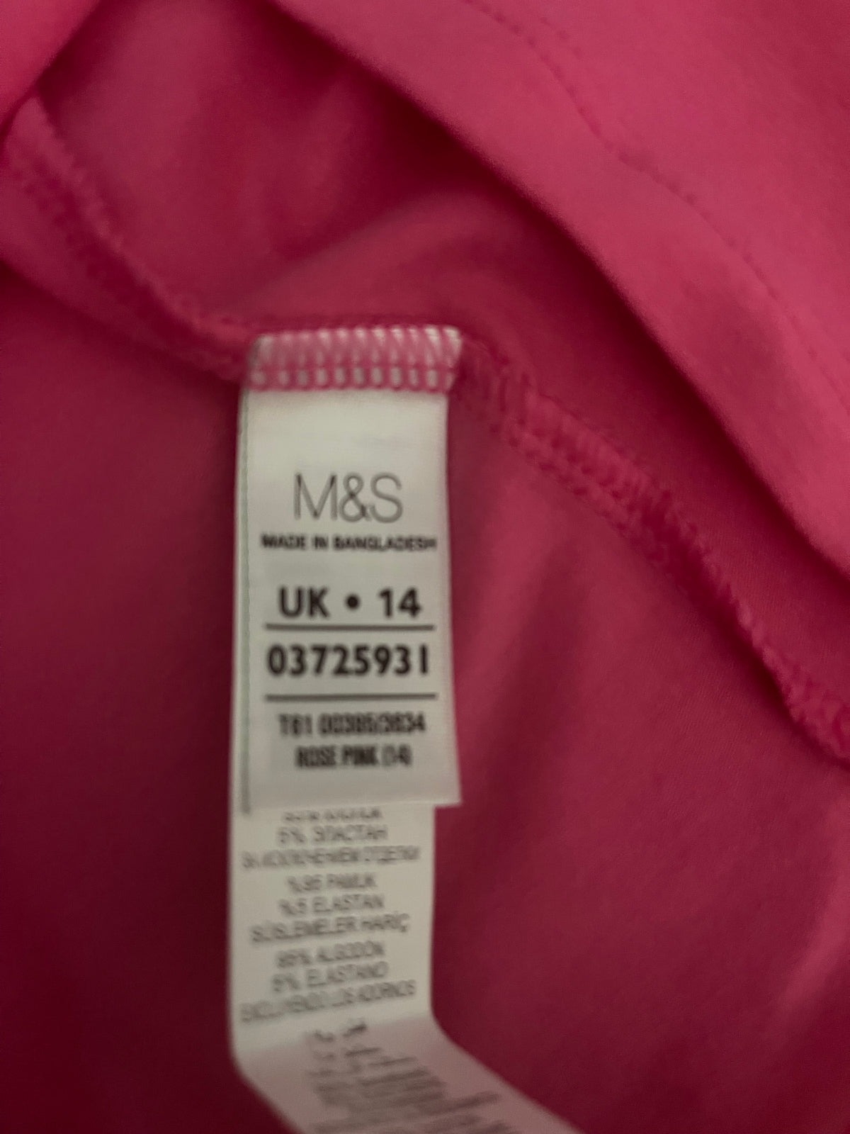 M&S Women’s Rose Pink Strappy Cami Top UK 14