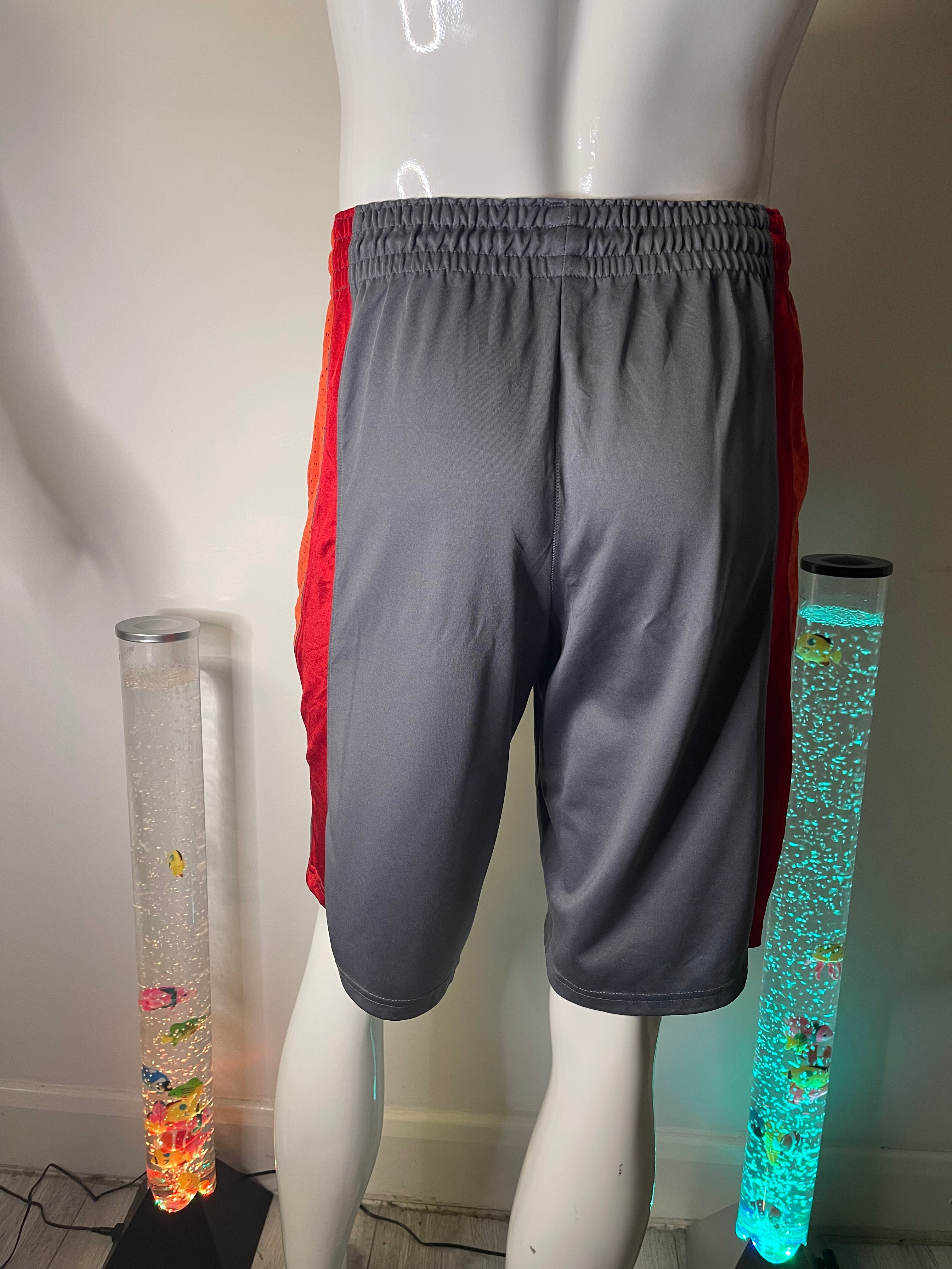 Champion Men's Grey & Red Sports Shorts with Pockets – Size M