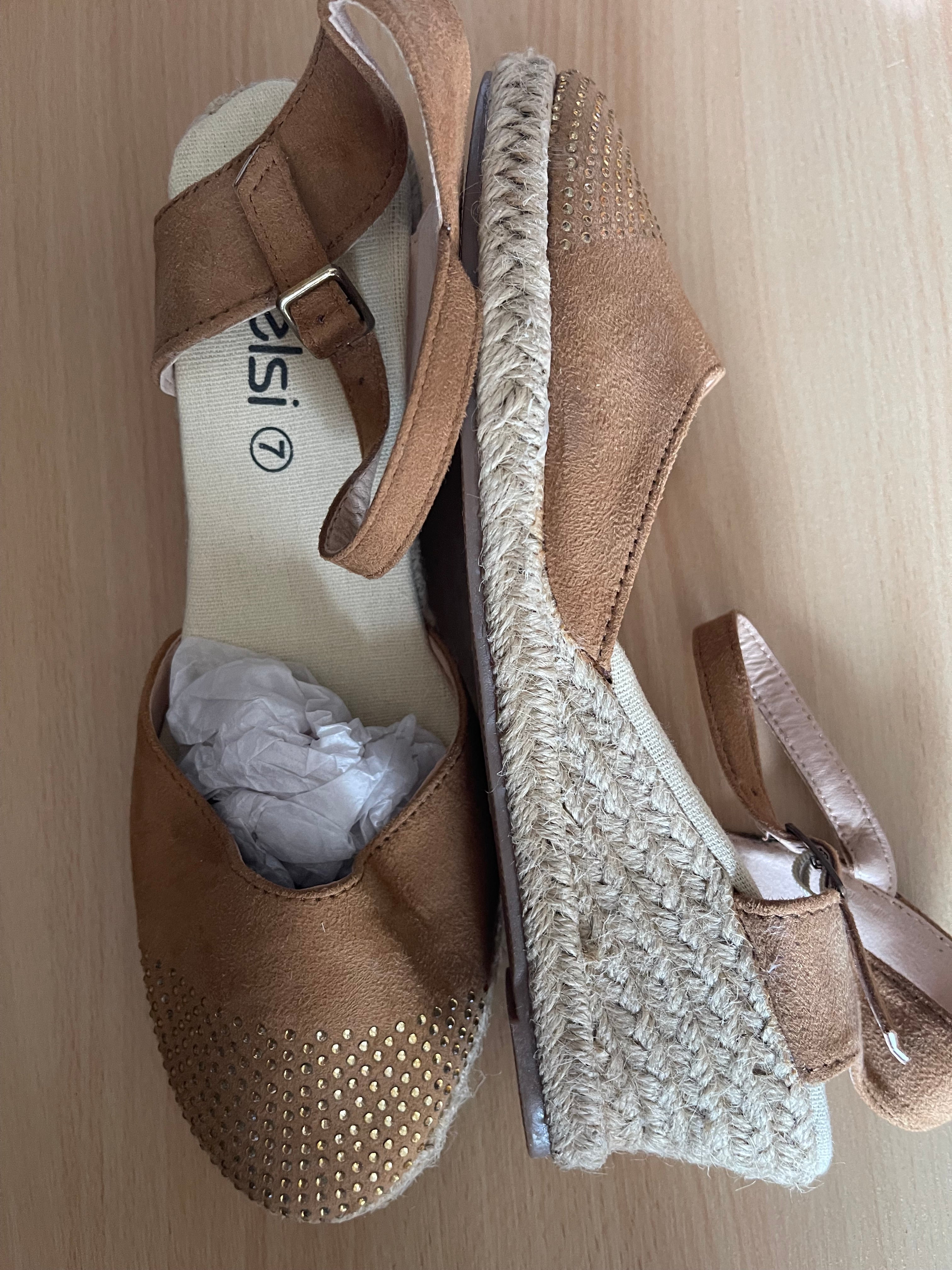 Sisi Tan Espadrille Wedge Sandals Size UK 7 – New