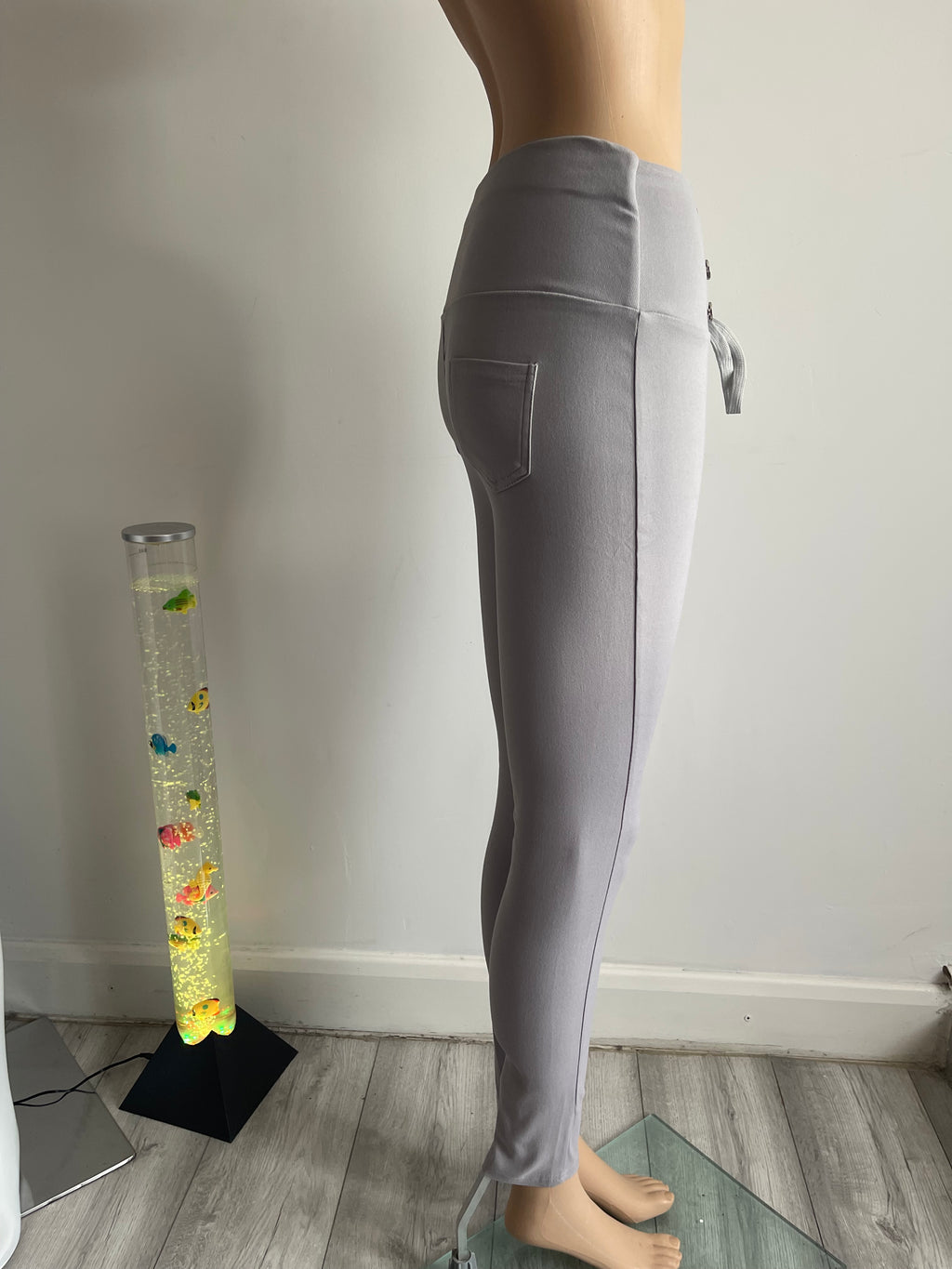 Women's Light Grey High Waist Lace-Up Skinny Trousers – S/M