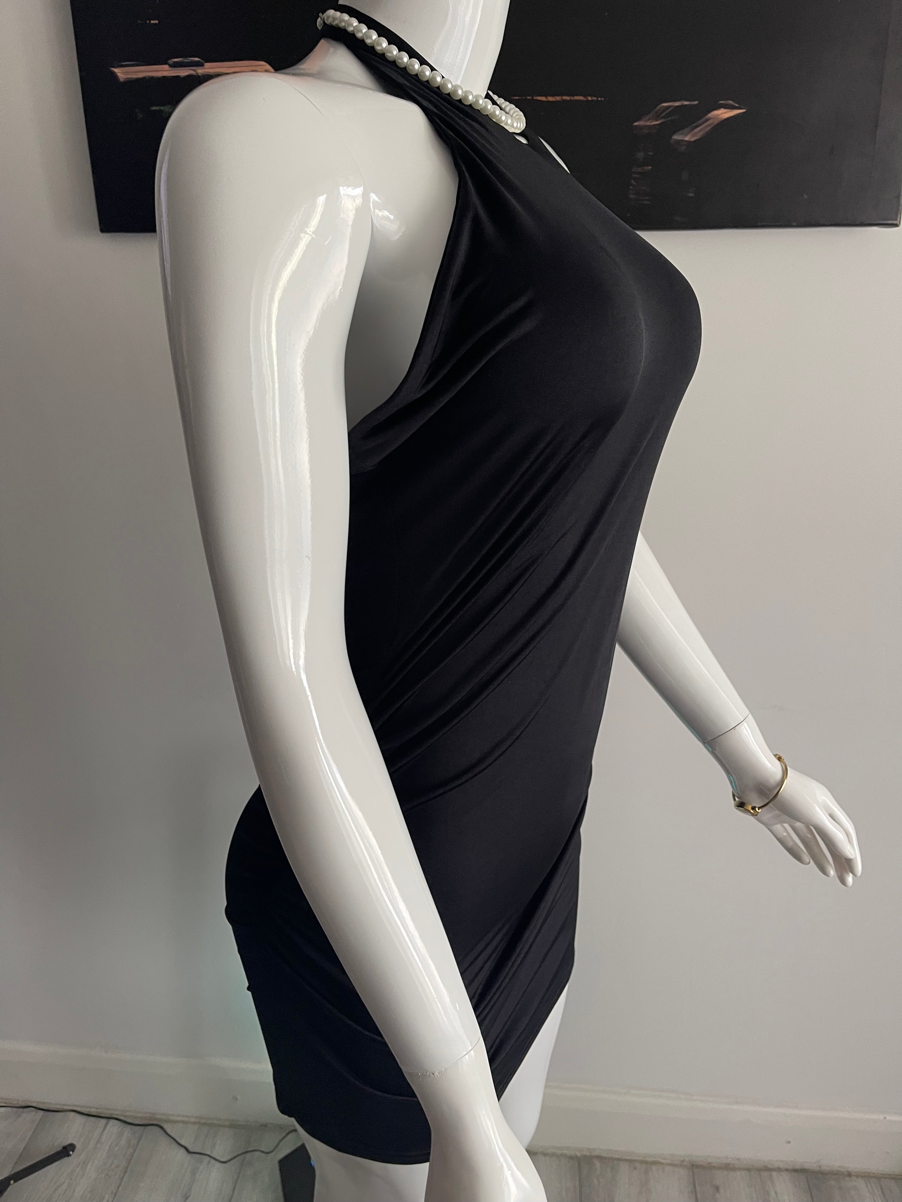Elegant Black Halter Mini Dress – Size 12–14