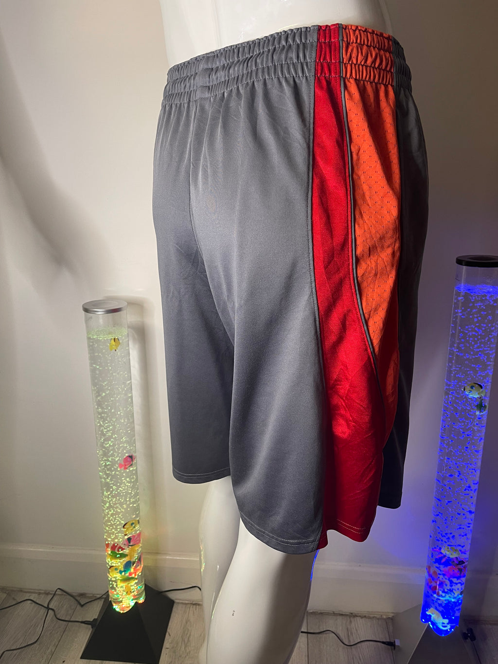 Champion Men's Grey & Red Sports Shorts with Pockets – Size M
