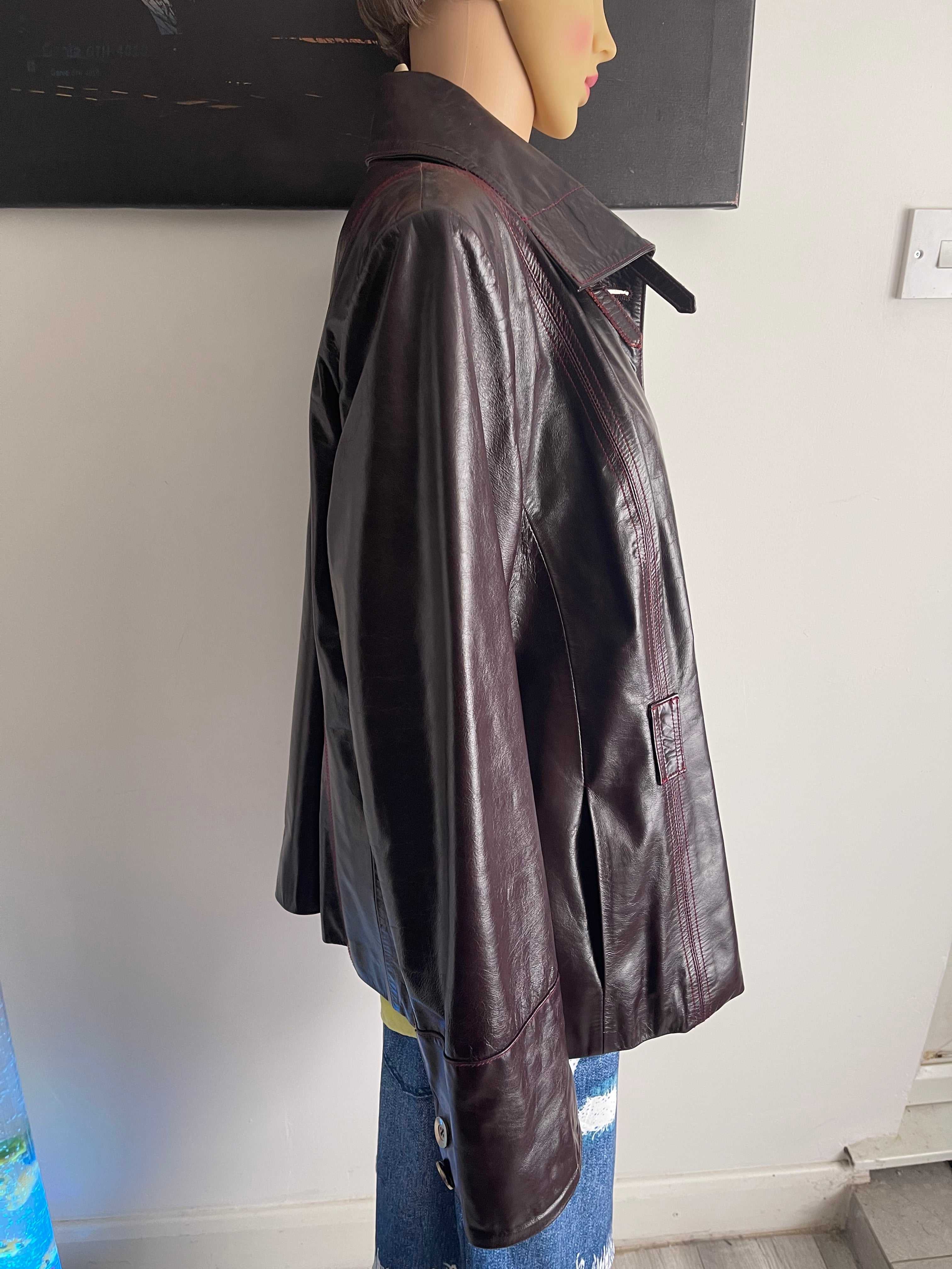 Milano Collection Burgundy Leather Jacket Size L – New With Tags