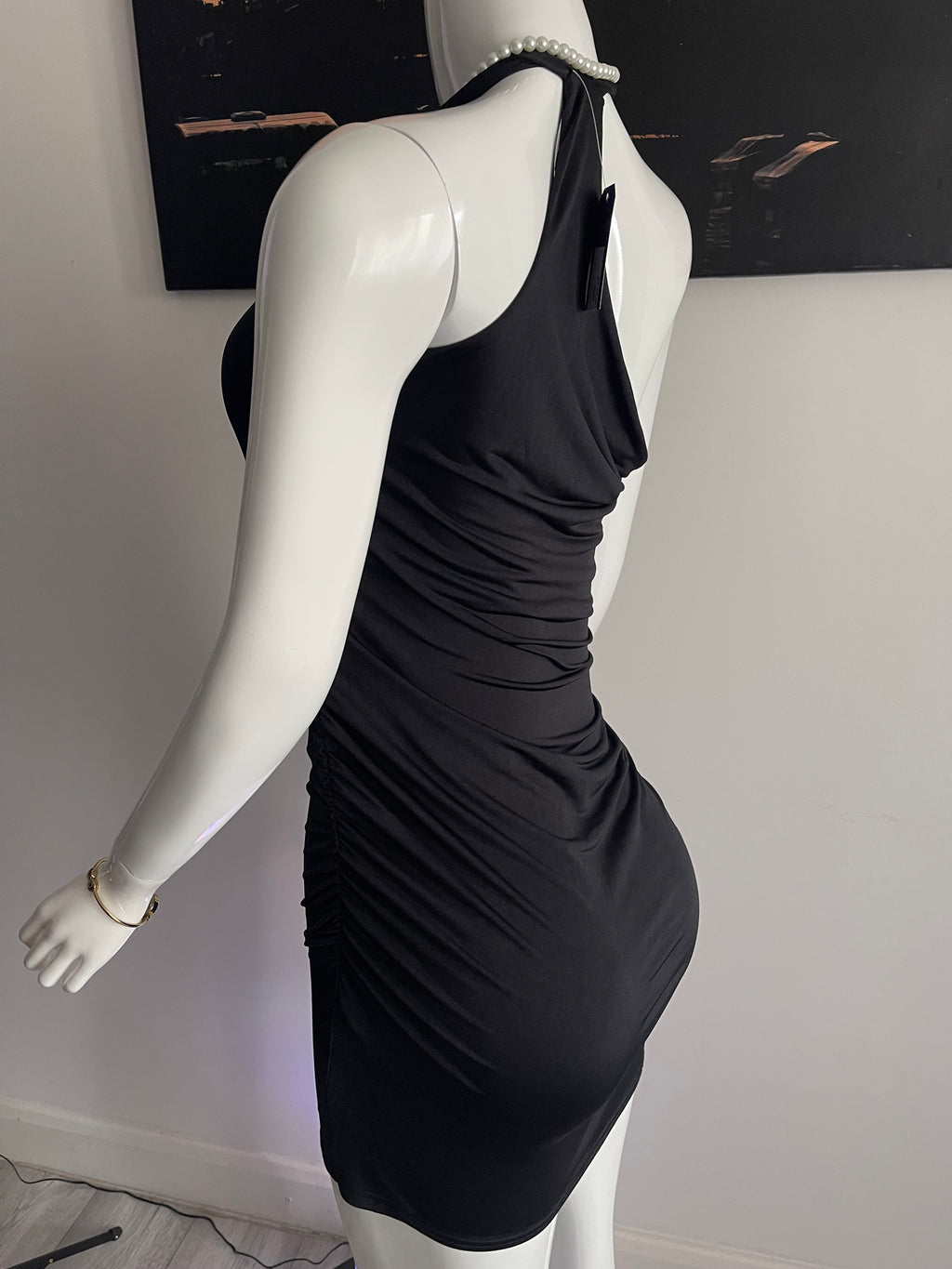 Elegant Black Halter Mini Dress – Size 12–14