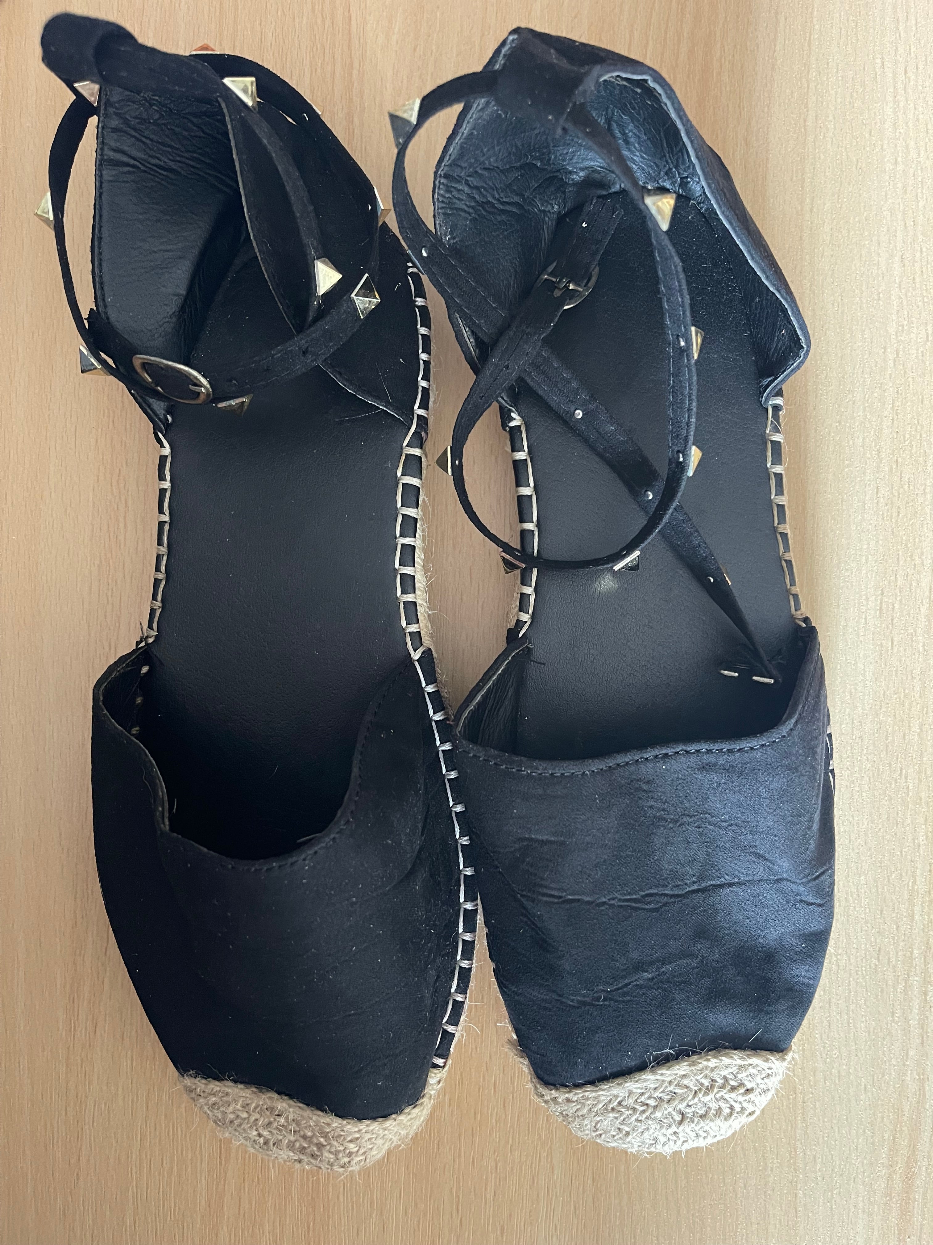 Black Studded Espadrille Sandals Size UK 7 – Good Condition
