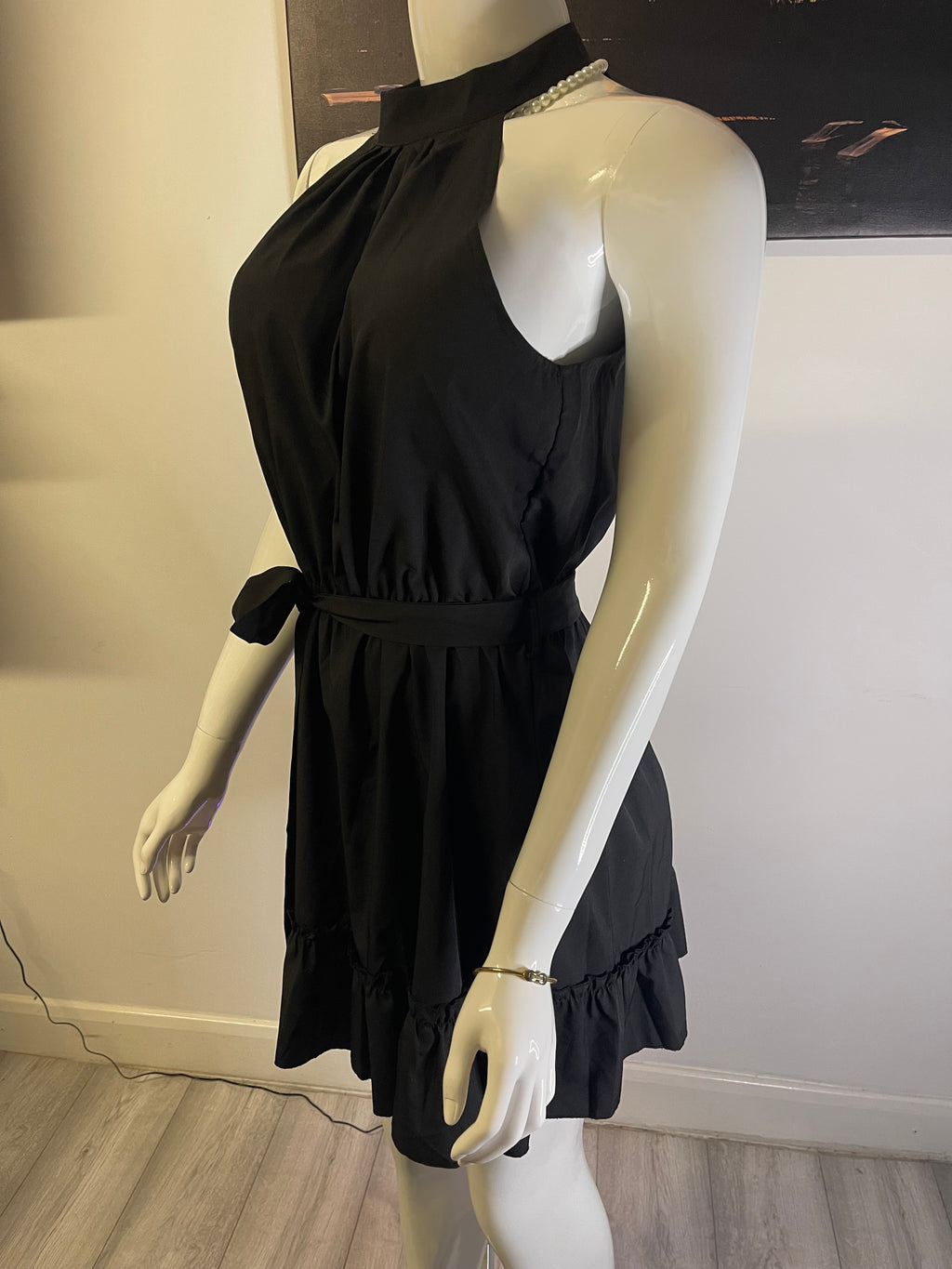 Elegant Black Halter Dress – Size UK 12–14