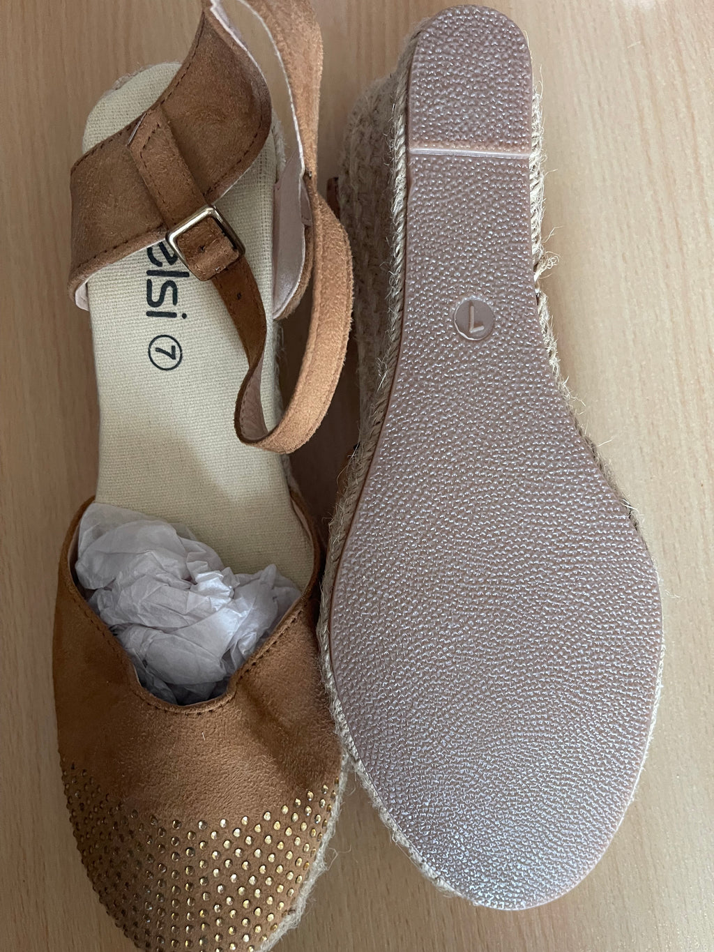 Sisi Tan Espadrille Wedge Sandals Size UK 7 – New