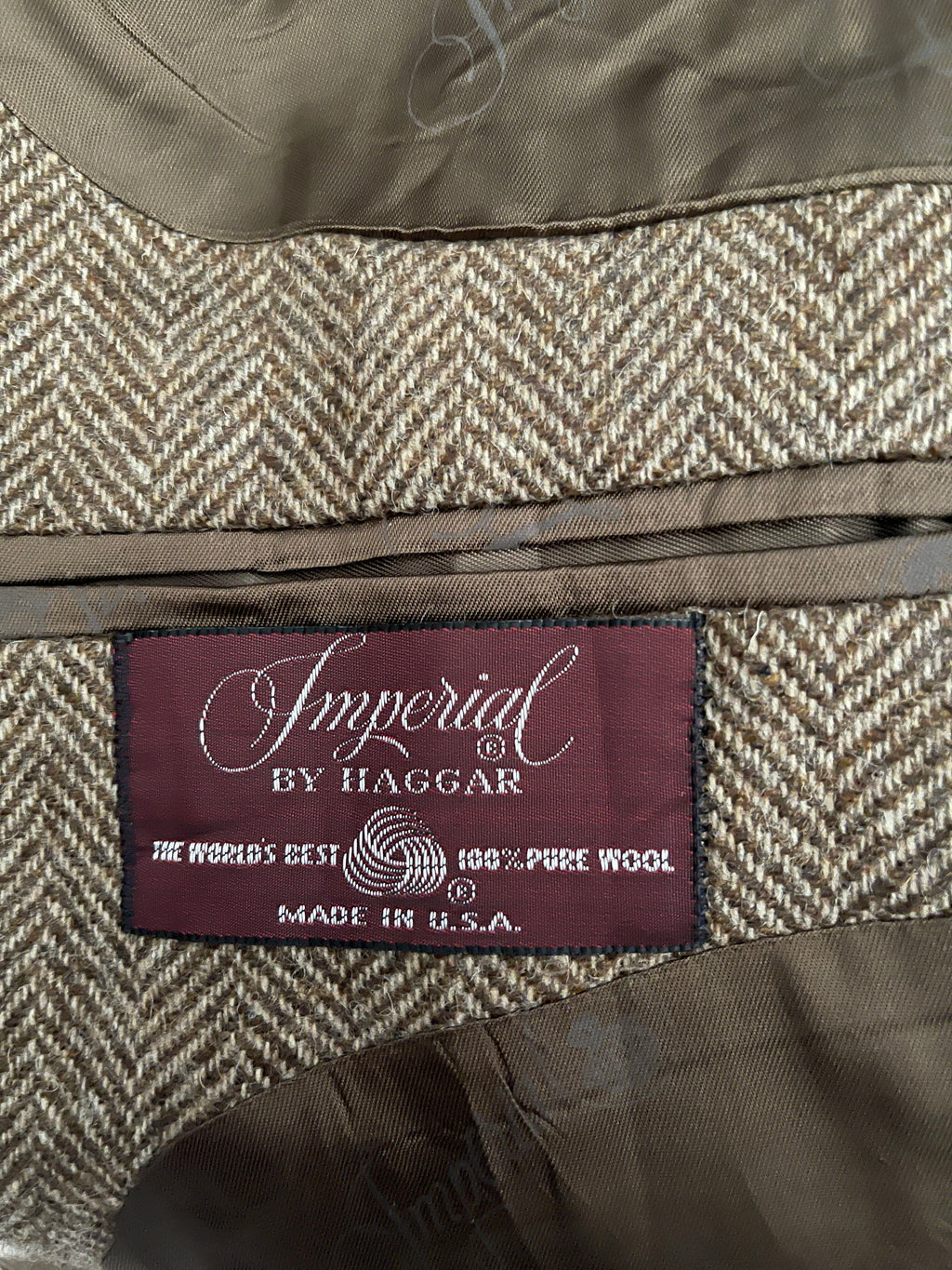 Imperial by Haggar 100% Pure Wool Herringbone Blazer Size 44 Made in USA