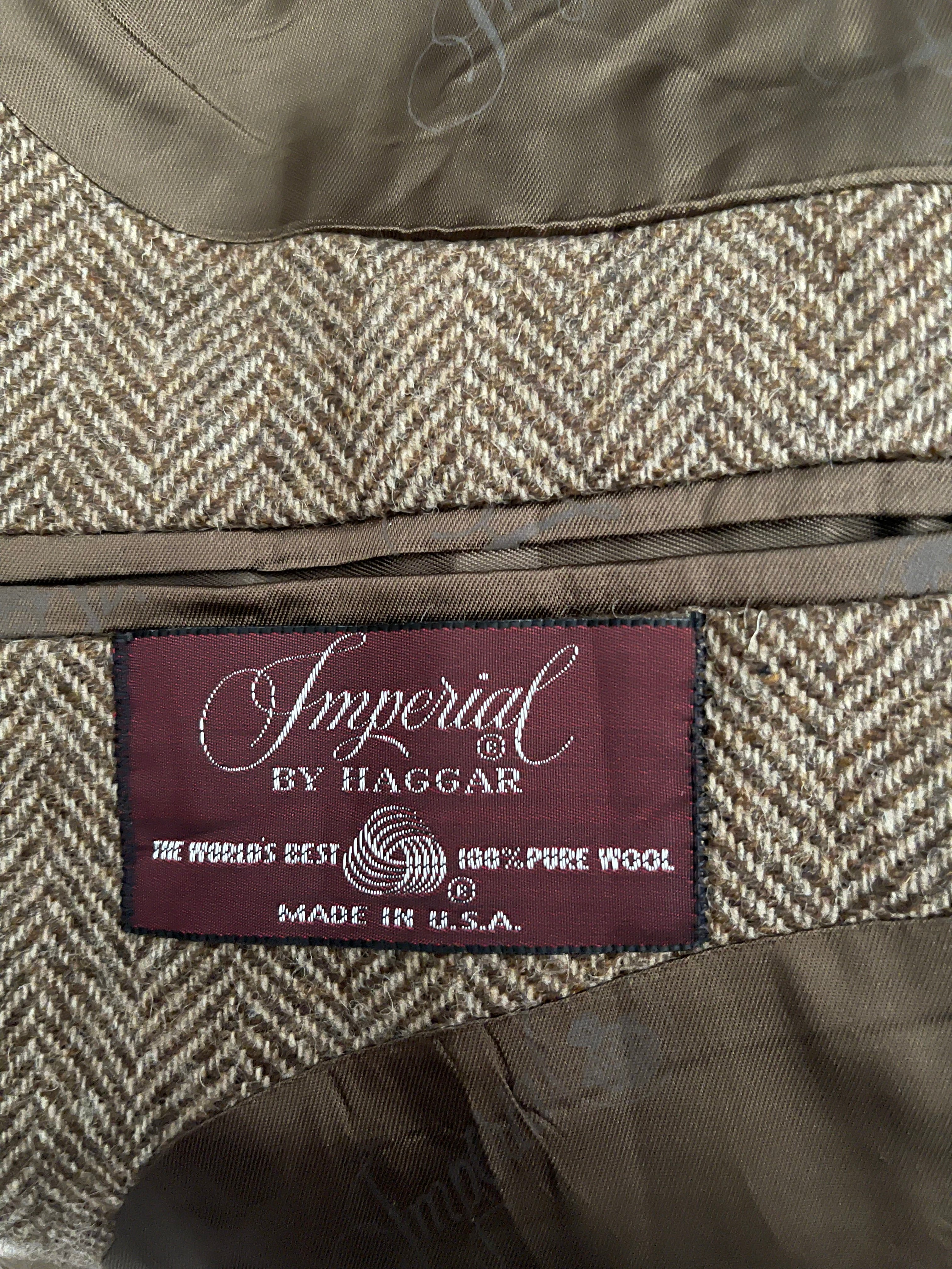 Imperial by Haggar 100% Pure Wool Herringbone Blazer Size 44 Made in USA