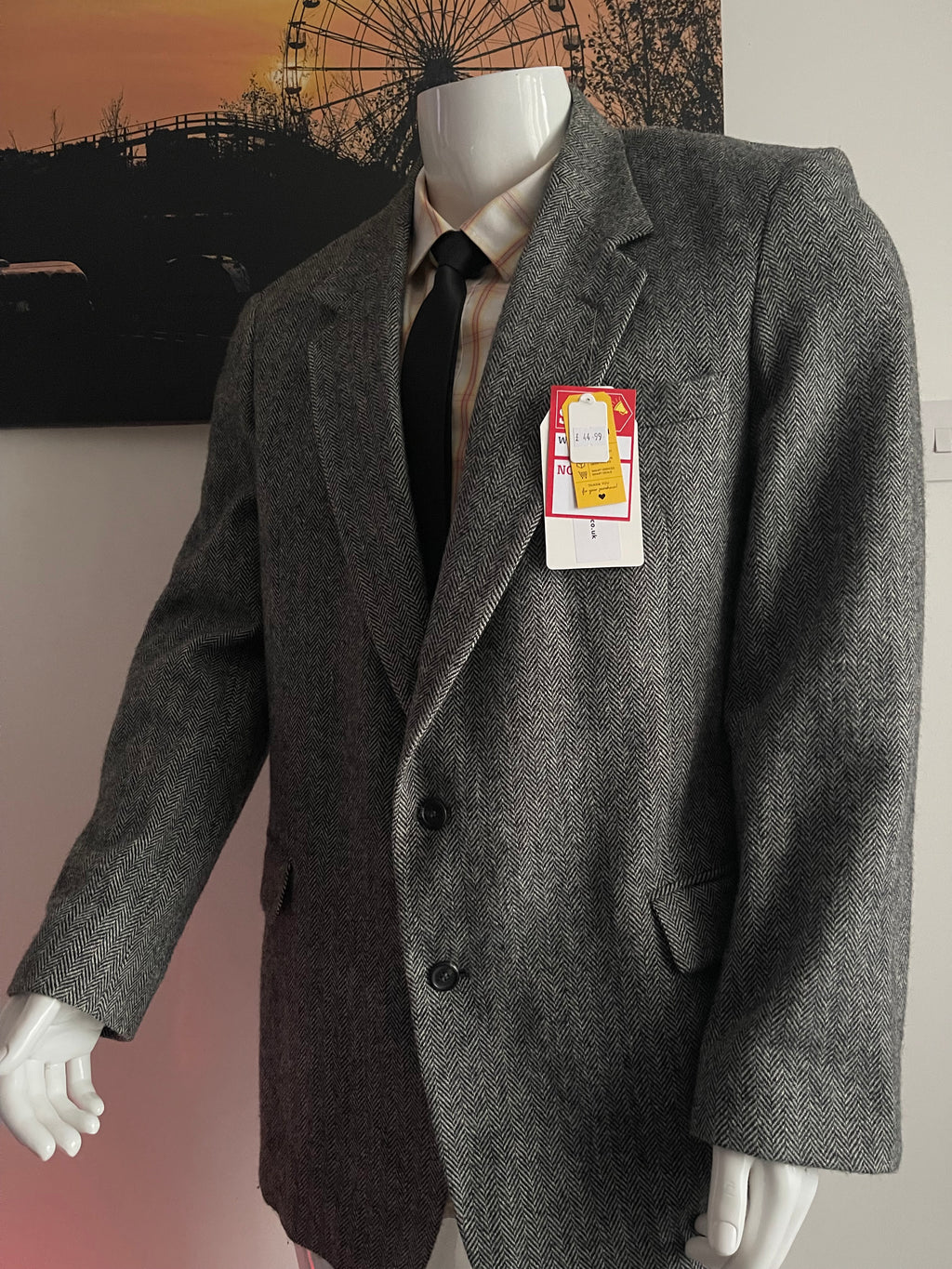 Townecraft Vintage Herringbone Tweed Blazer Jacket Grey 46XL Wool Blend XXL