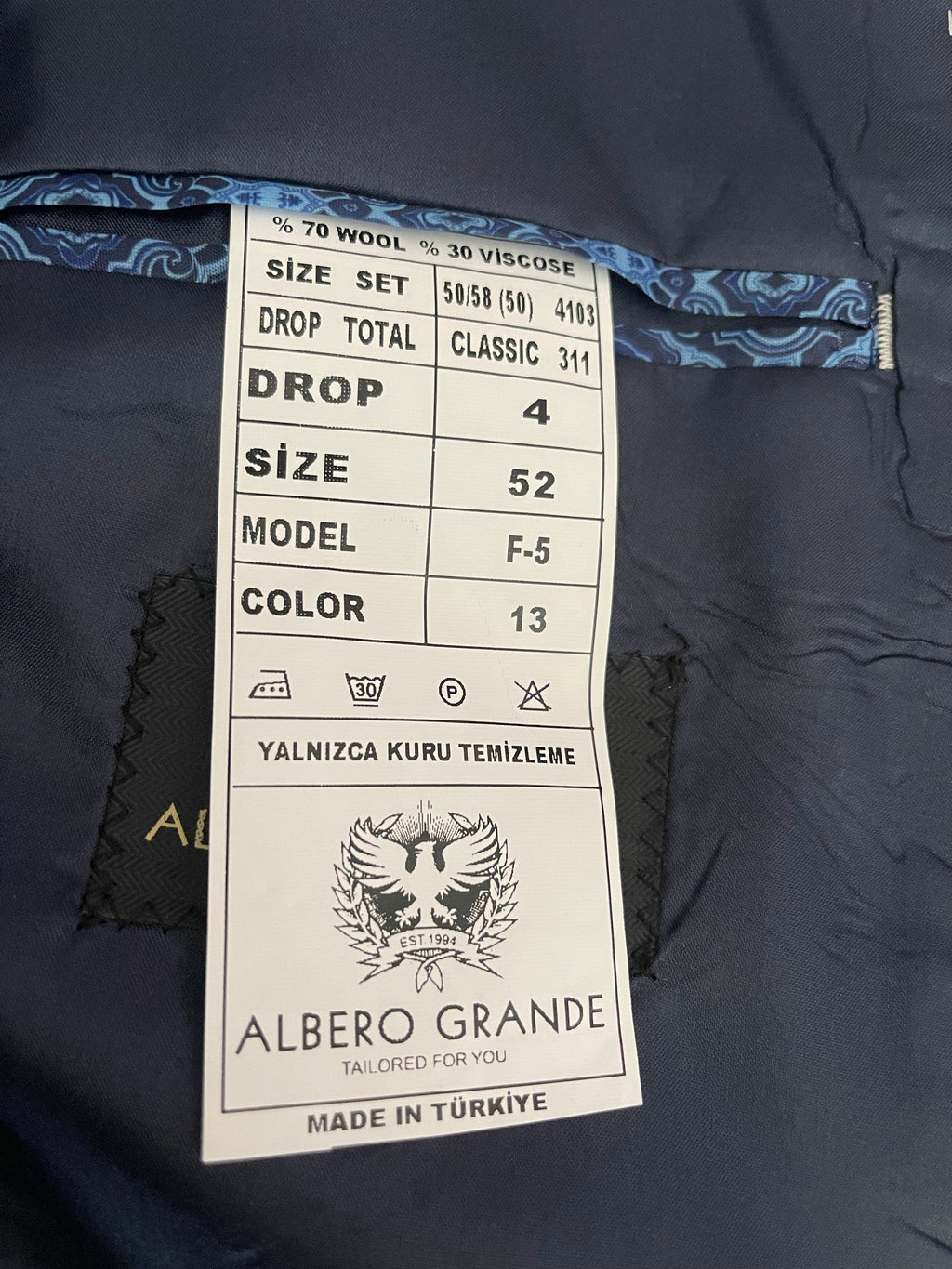 Albero Grande Wool Blend Blazer Size 52 Grey Made in Turkey