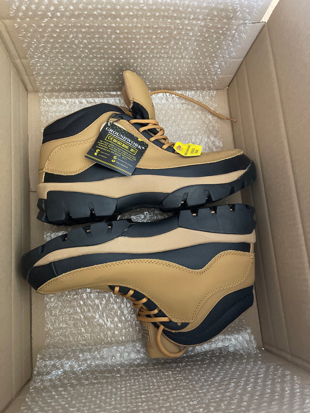Groundwork Men’s Steel Toe Safety Work Boots – Genuine Leather – UK 12 – New