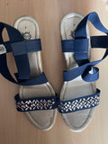 Navy Embellished Wedge Sandals Size UK 7 – New