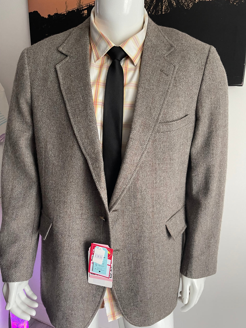Jonathan James USA Herringbone Tweed Blazer Jacket 48R Grey Wool Blend Classic Fit