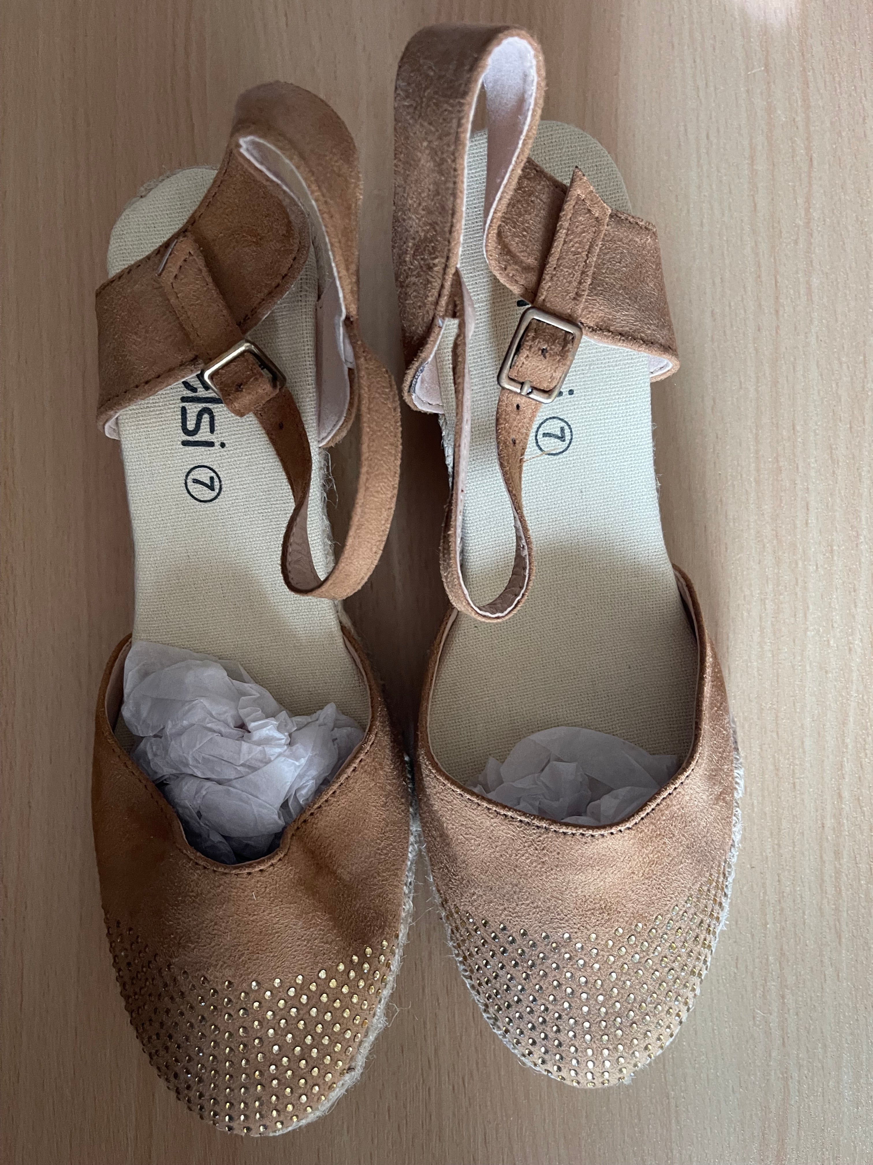 Sisi Tan Espadrille Wedge Sandals Size UK 7 – New