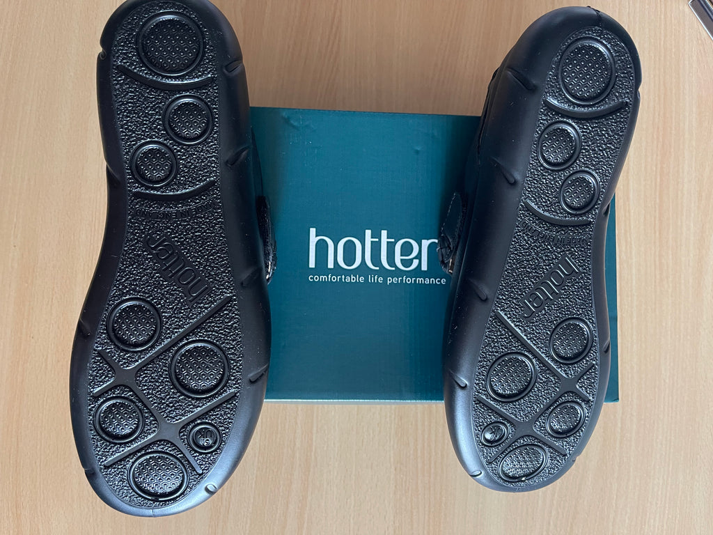 Hotter Shake Black Leather Mary Jane Shoes Size UK 6.5 Wide Fit – New