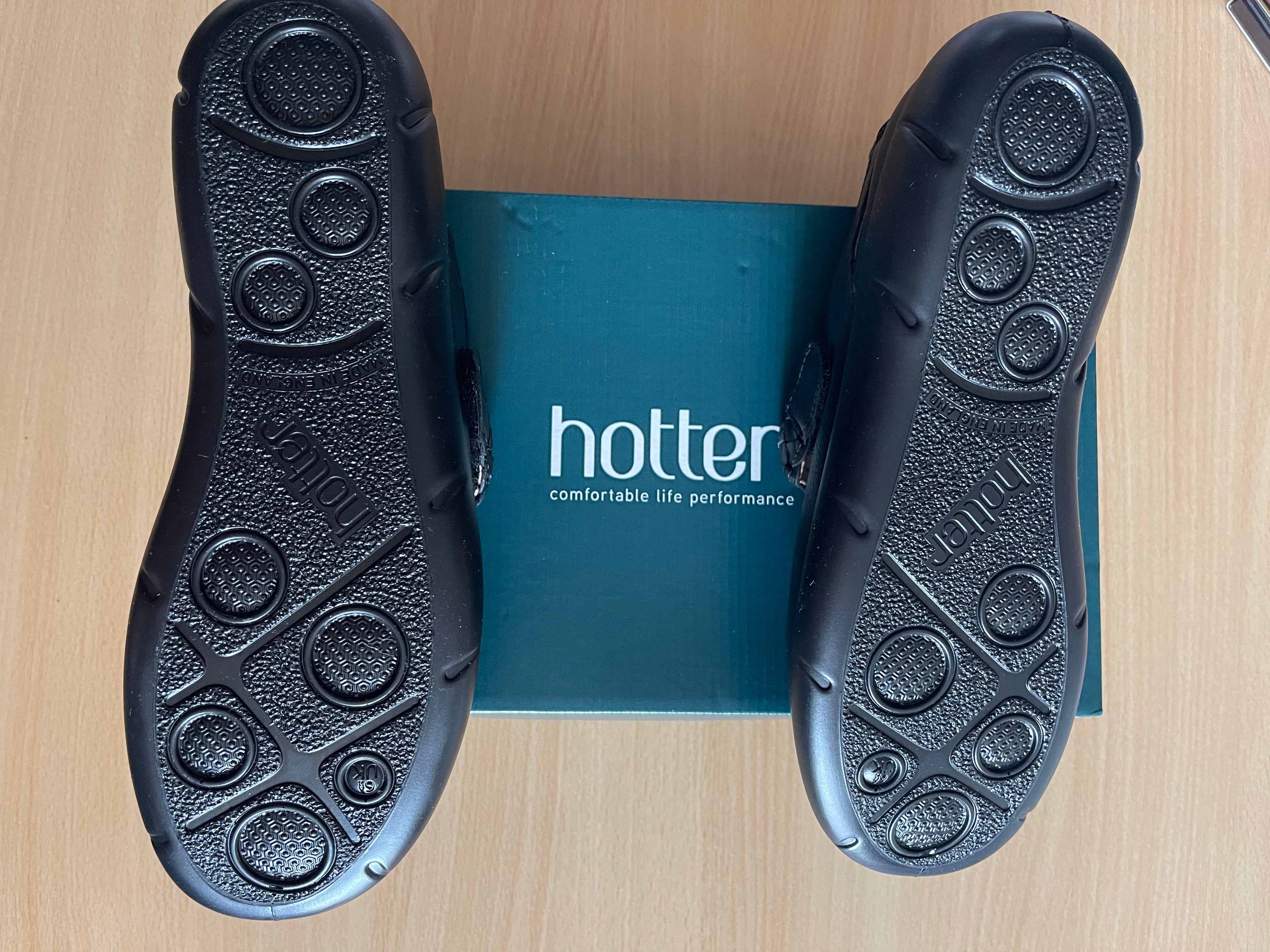 Hotter Shake Black Leather Mary Jane Shoes Size UK 6.5 Wide Fit – New