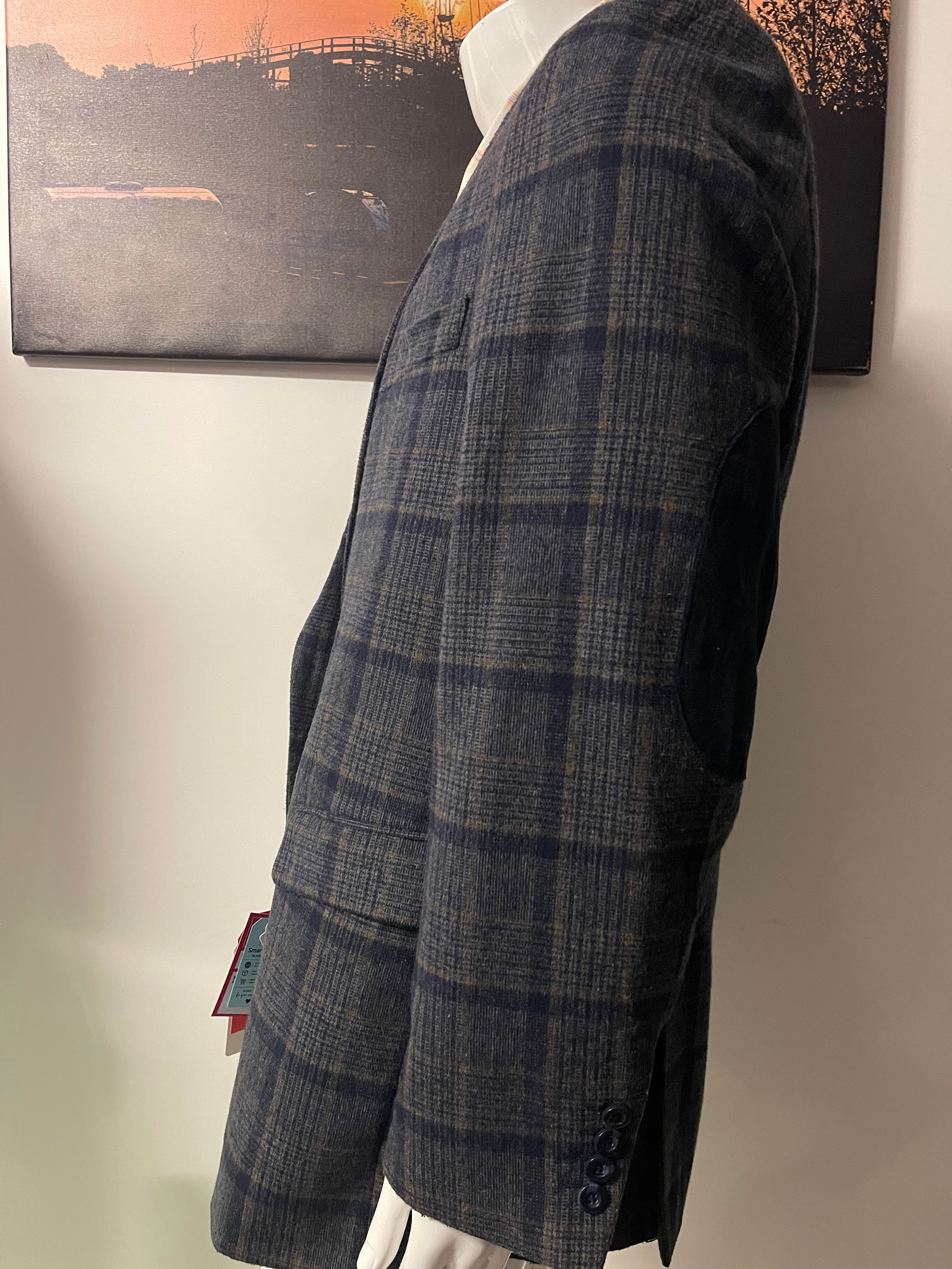 Blu Martini Check Wool Blend Blazer Jacket 50R Navy Grey Smart Formal