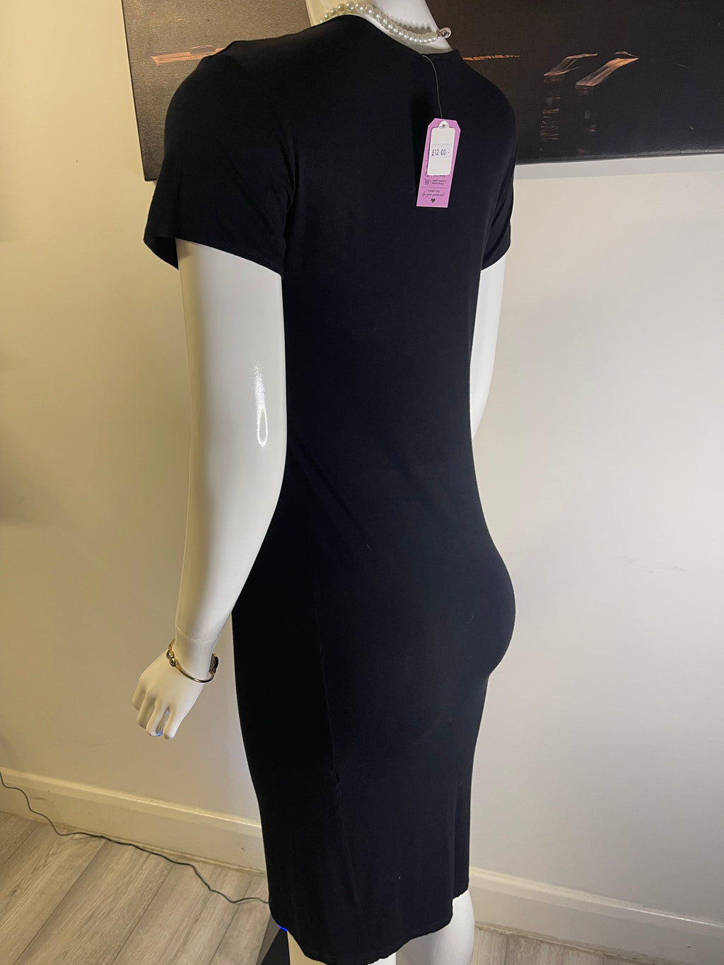Boohoo Black Bodycon Midi Dress – Size M