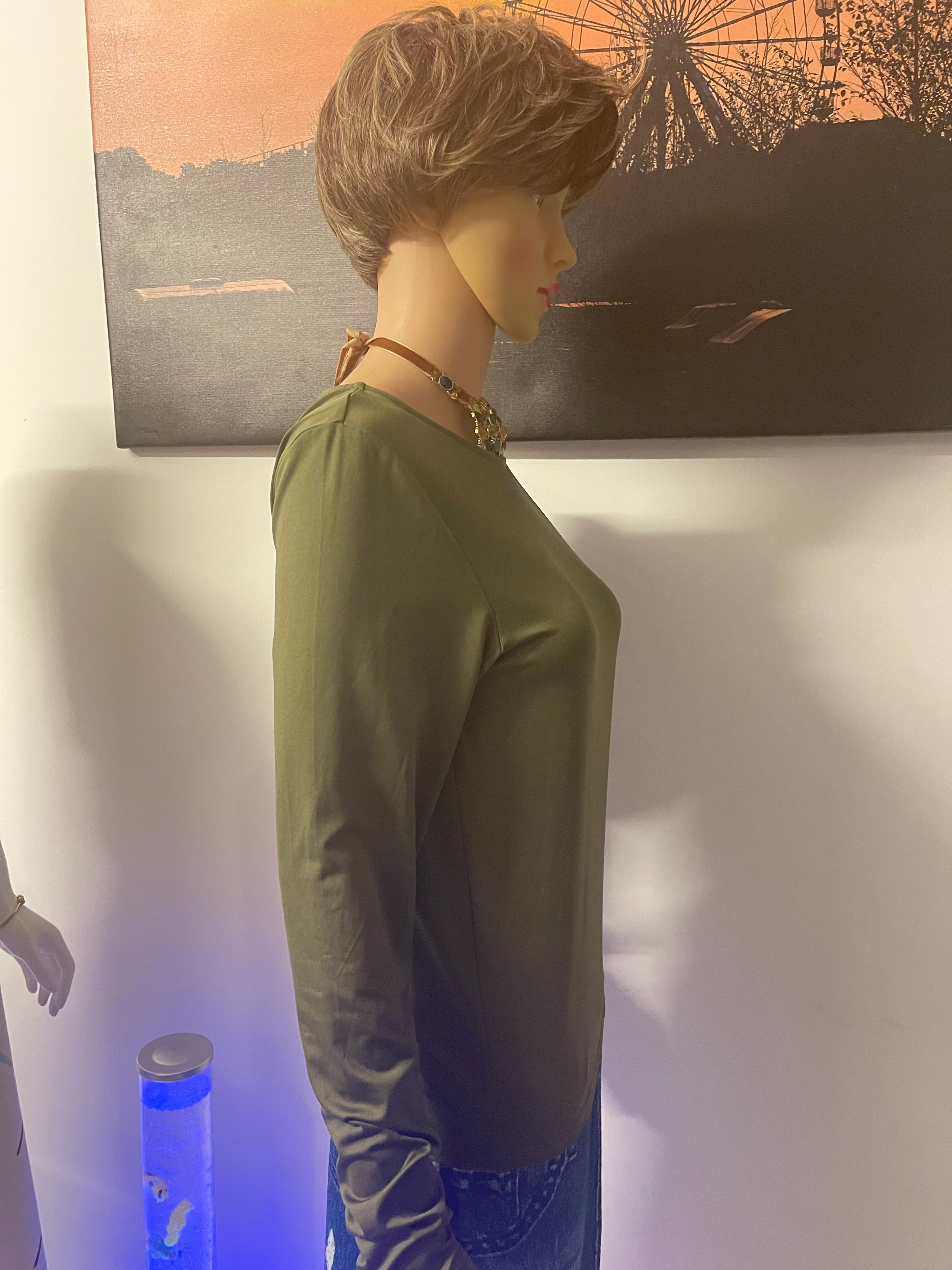 💚 Papaya Women’s Long Sleeve Top – Khaki Green – Size M